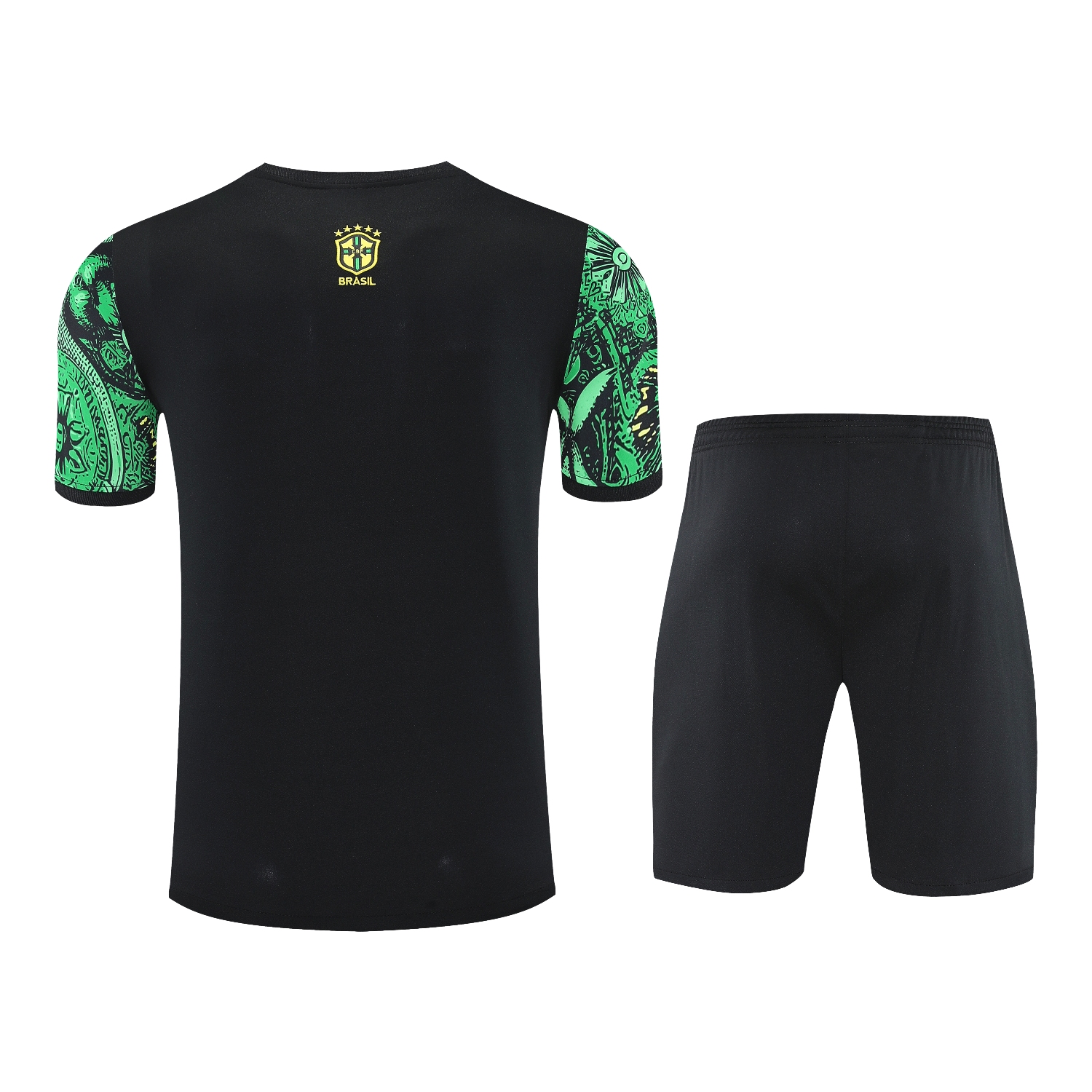 AlphaJersey-Brazil 25-26 Green Jesus Statue Short-Sleeve Training Set - Green Top & Black Shorts