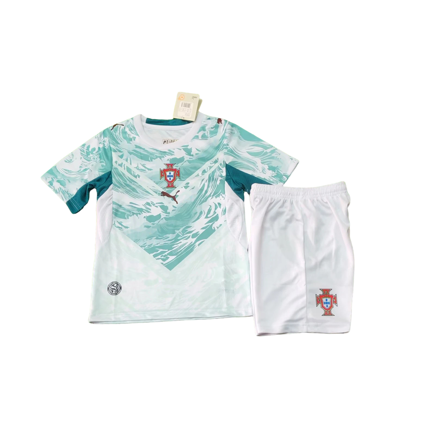 AlphaJersey-Portugal 2026 Away White And Cyan Kids Kit