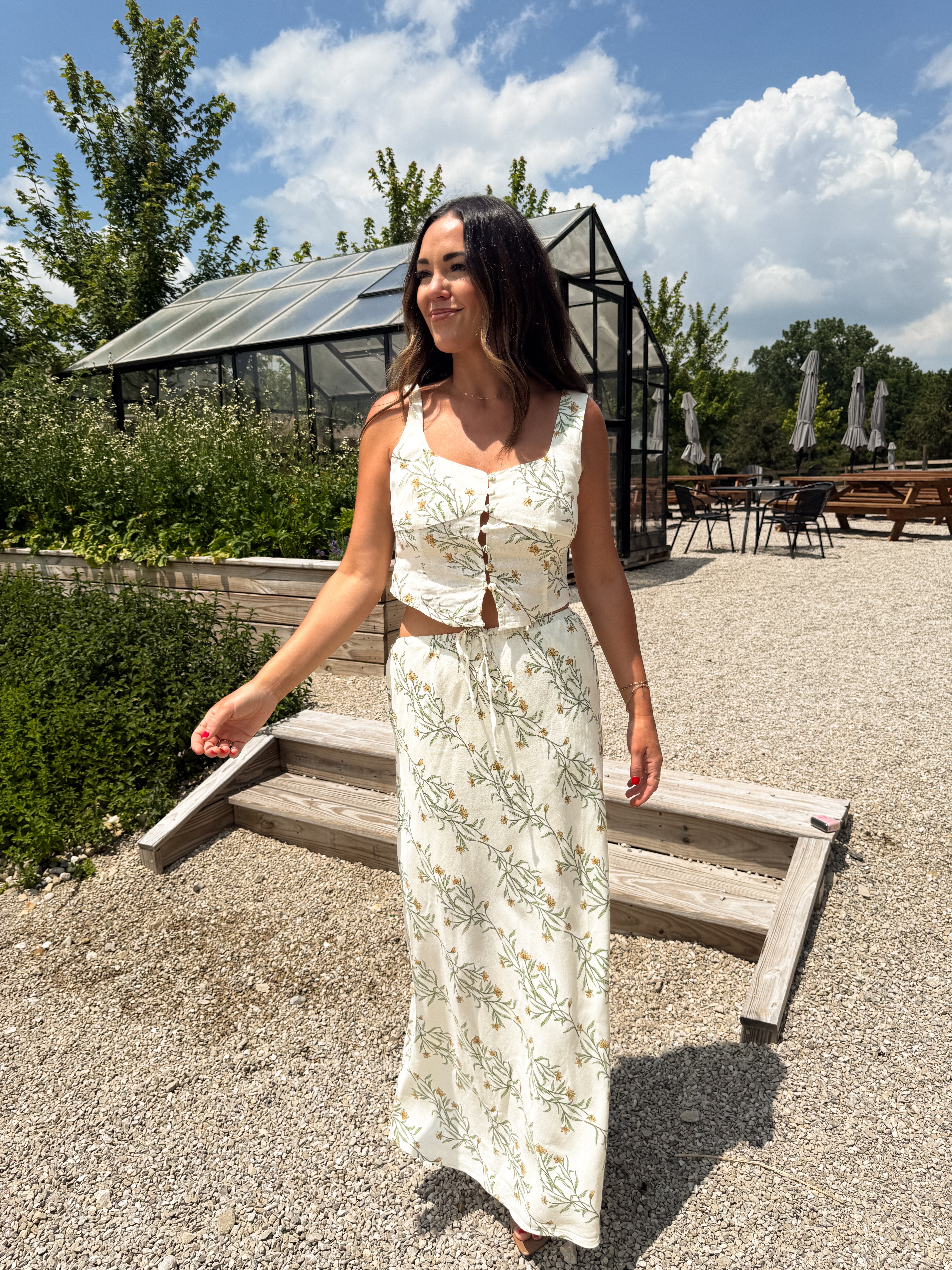 Cream Floral Tank and Skirt Set | Elegant Women's Fashion by coolavocek