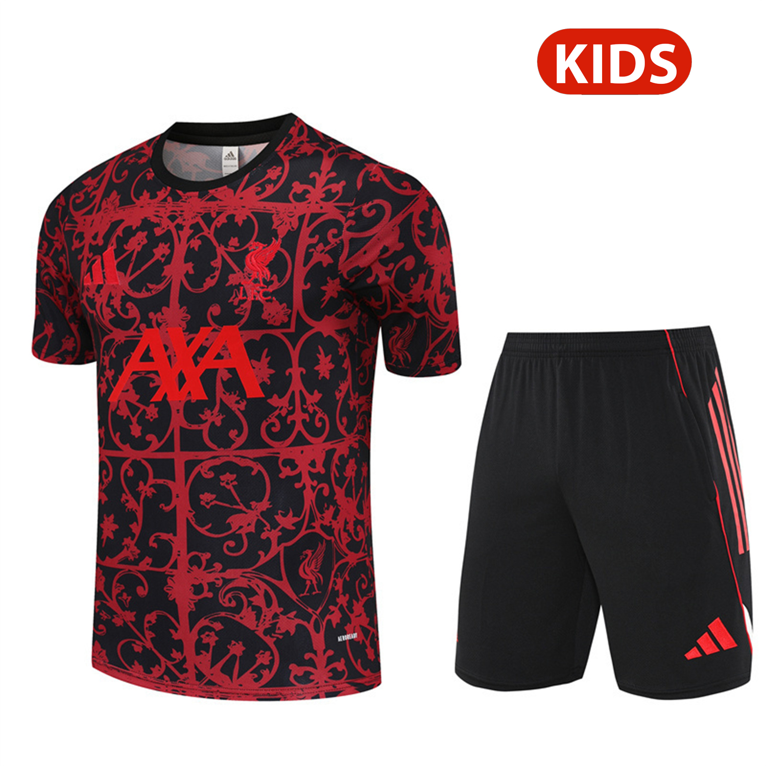 AlphaJersey-Liver.pool 25-26 Kids Short-Sleeve Training Set - Red Camouflage Top & Black Shorts