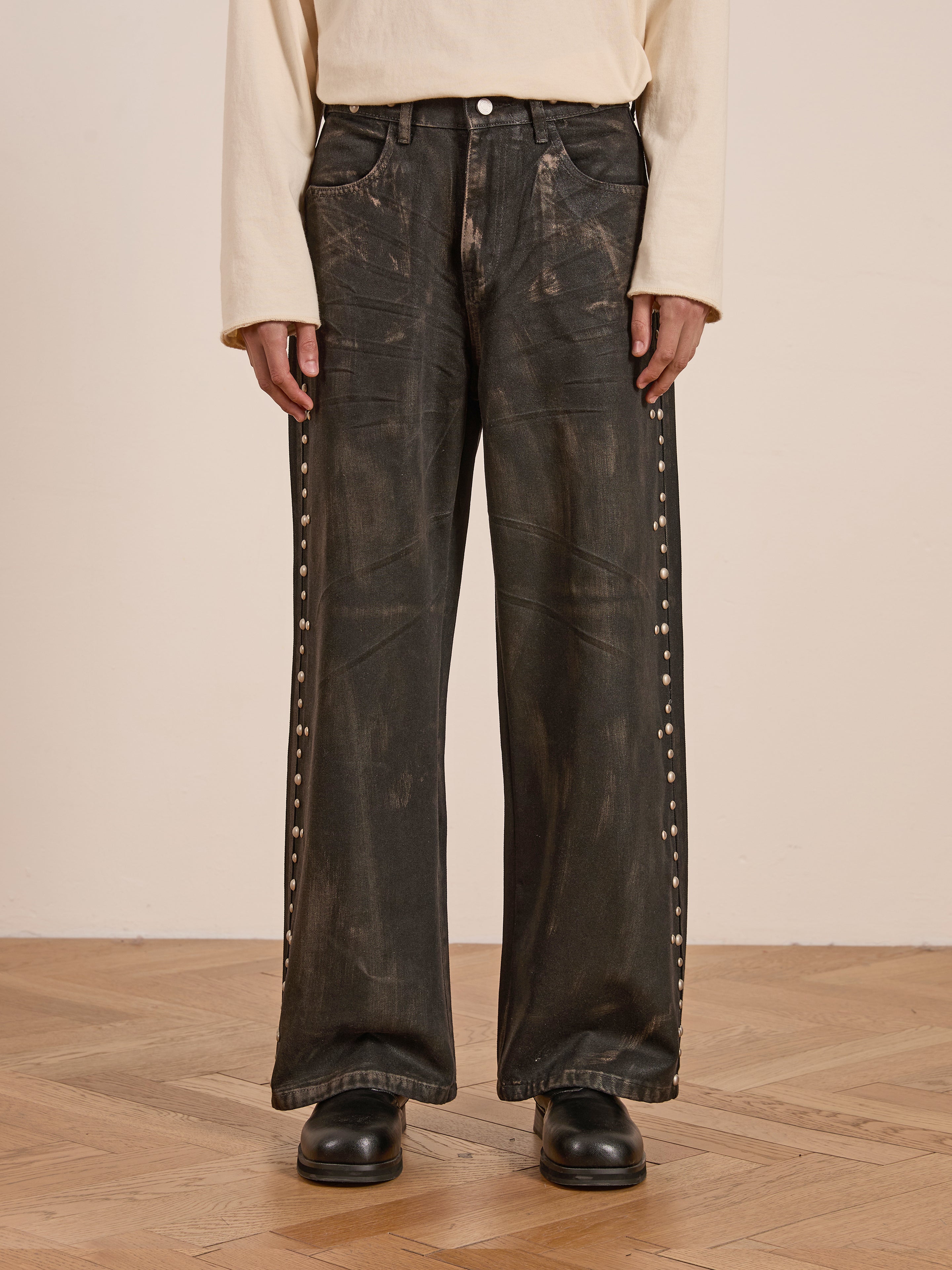 Waxed Studded Jeans | Modern Menswear by yycbvcnbmmnbm