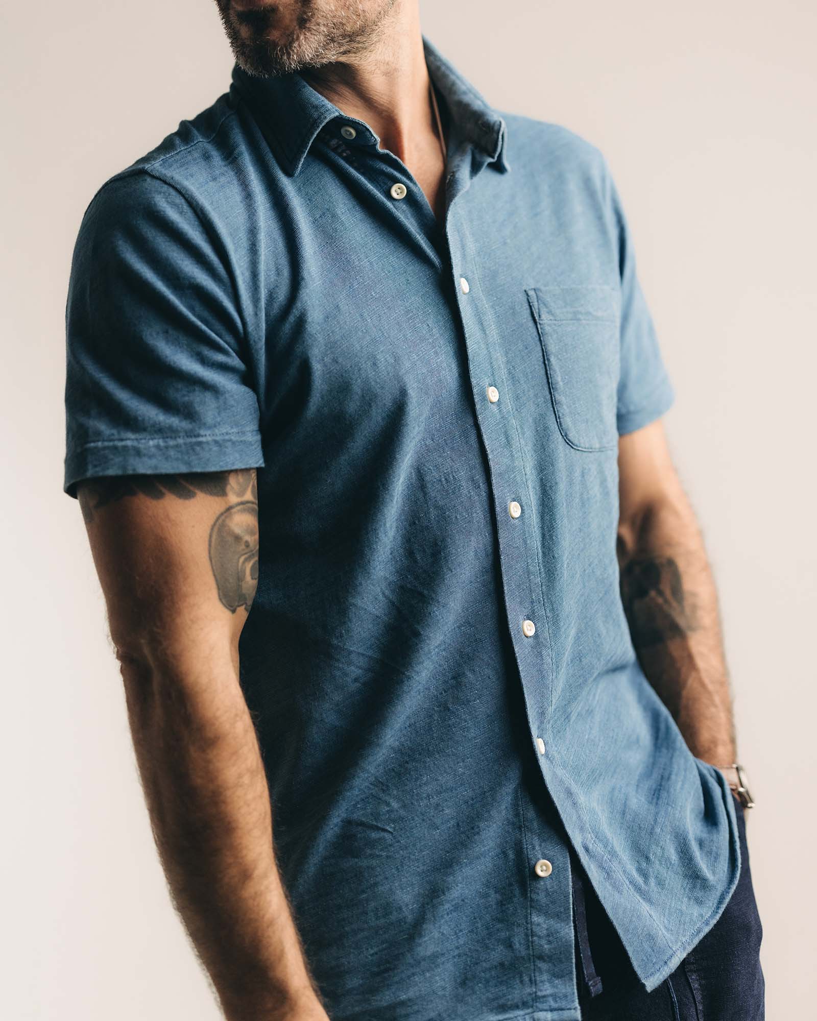 The Short Sleeve California in Washed Indigo Slub | Modern Menswear by yycbvcnbmmnbm