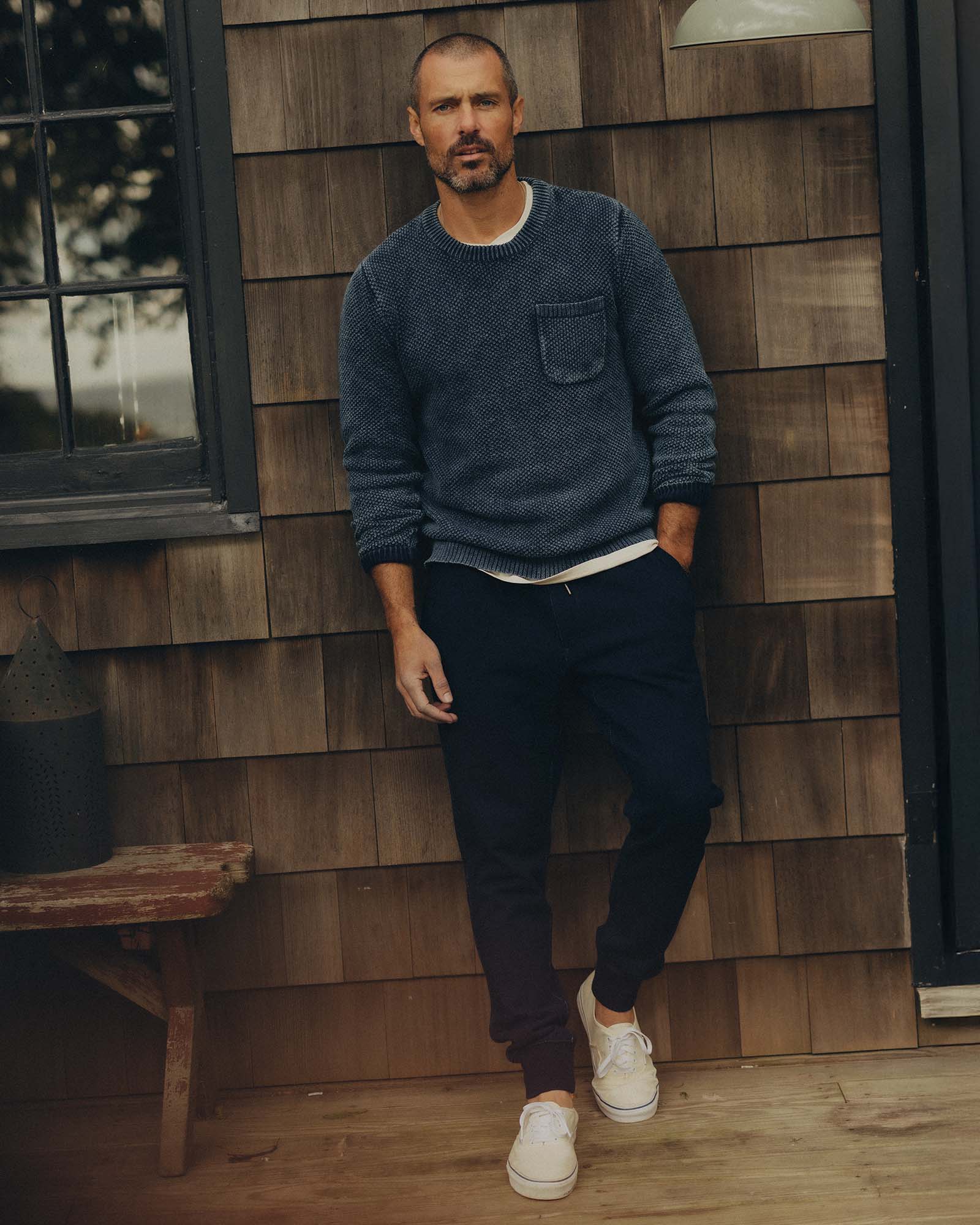 The Sunset Pant in Rinsed Indigo Terry | Modern Menswear by yycbvcnbmmnbm