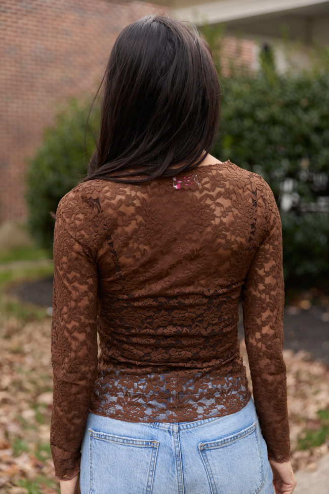 Morgan Brown Lace Mesh Top SALE | Elegant Women's Fashion by coolavocek