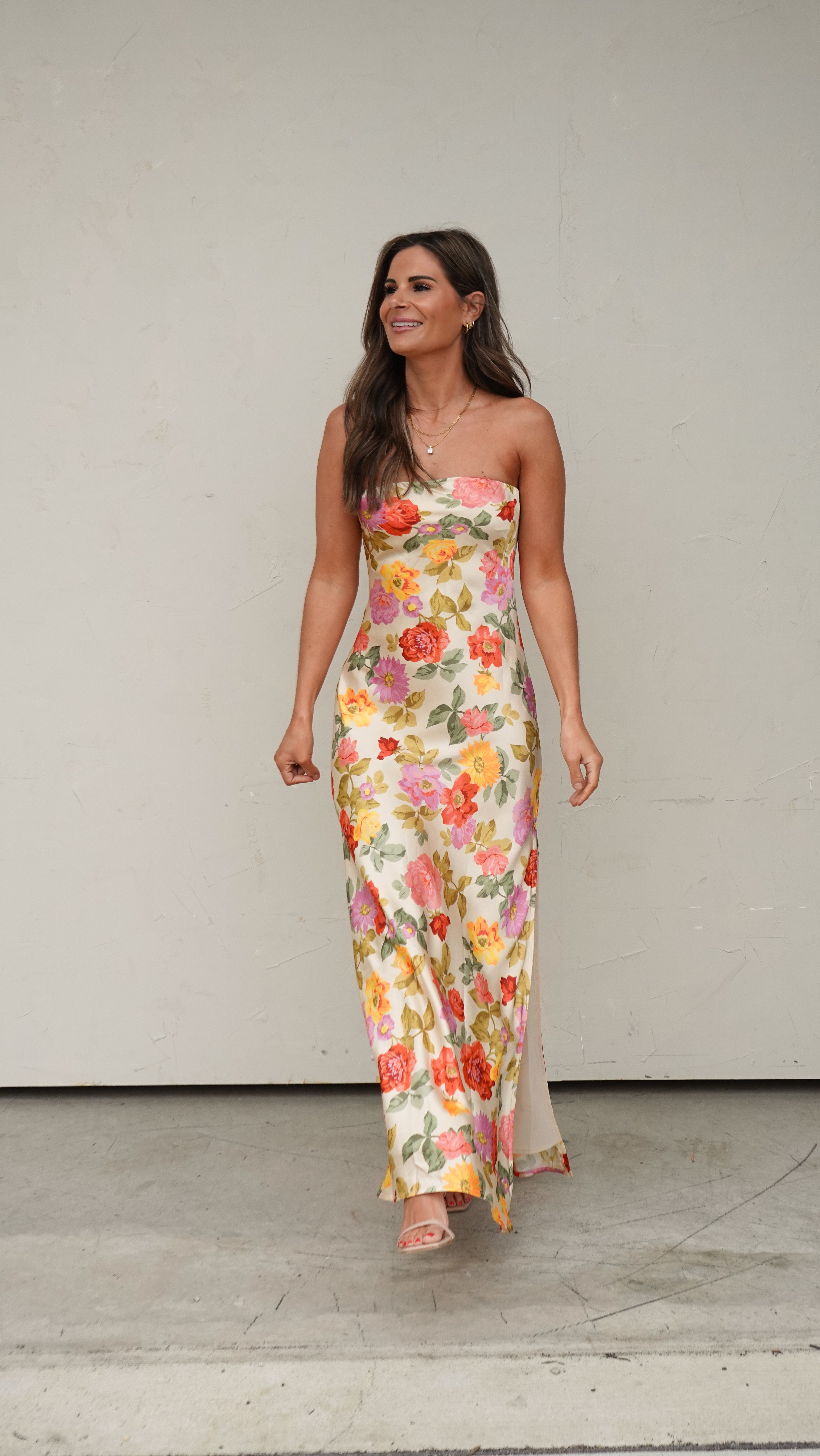 Floral Satin Strapless Maxi Dress | Elegant Women's Fashion by coolavocek