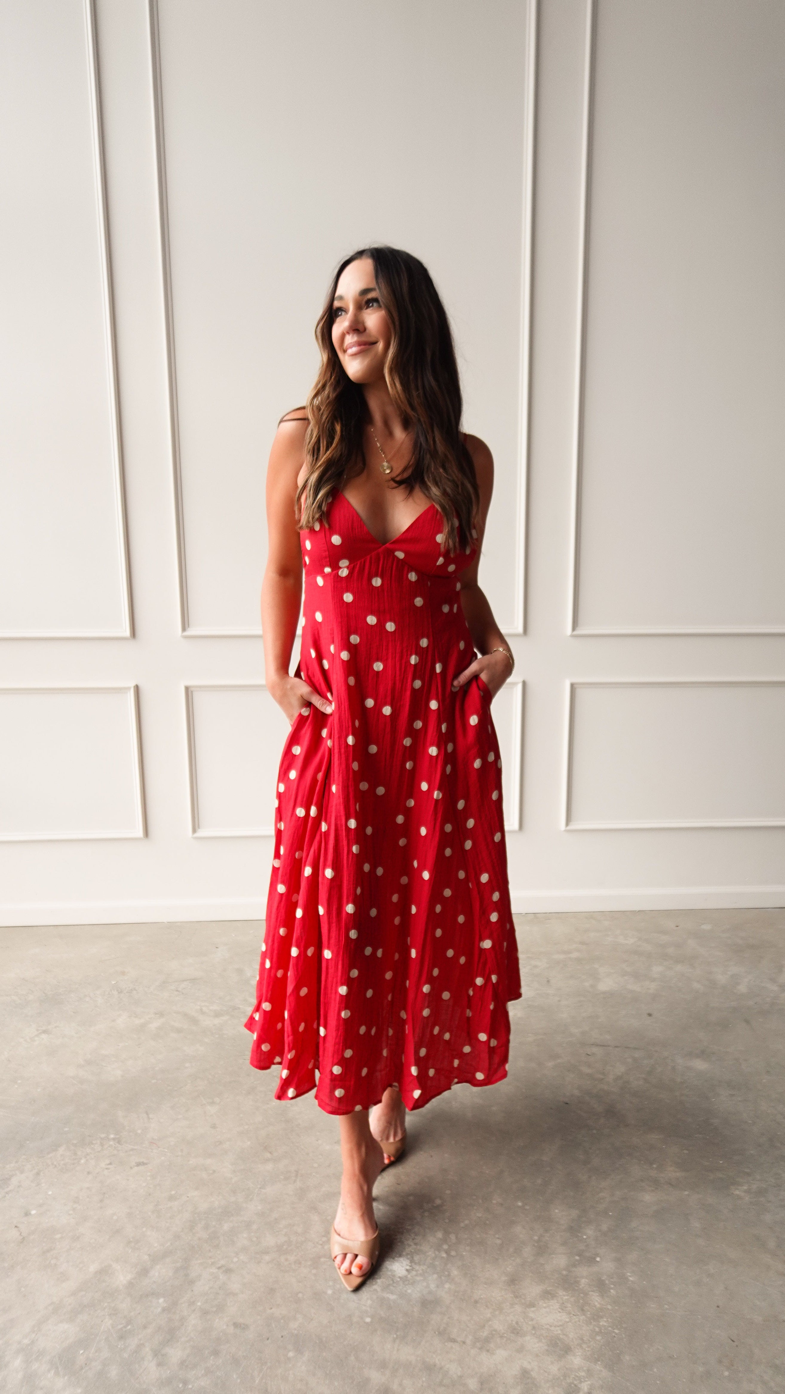 Red Polka Dot Linen Dress | Elegant Women's Fashion by coolavocek