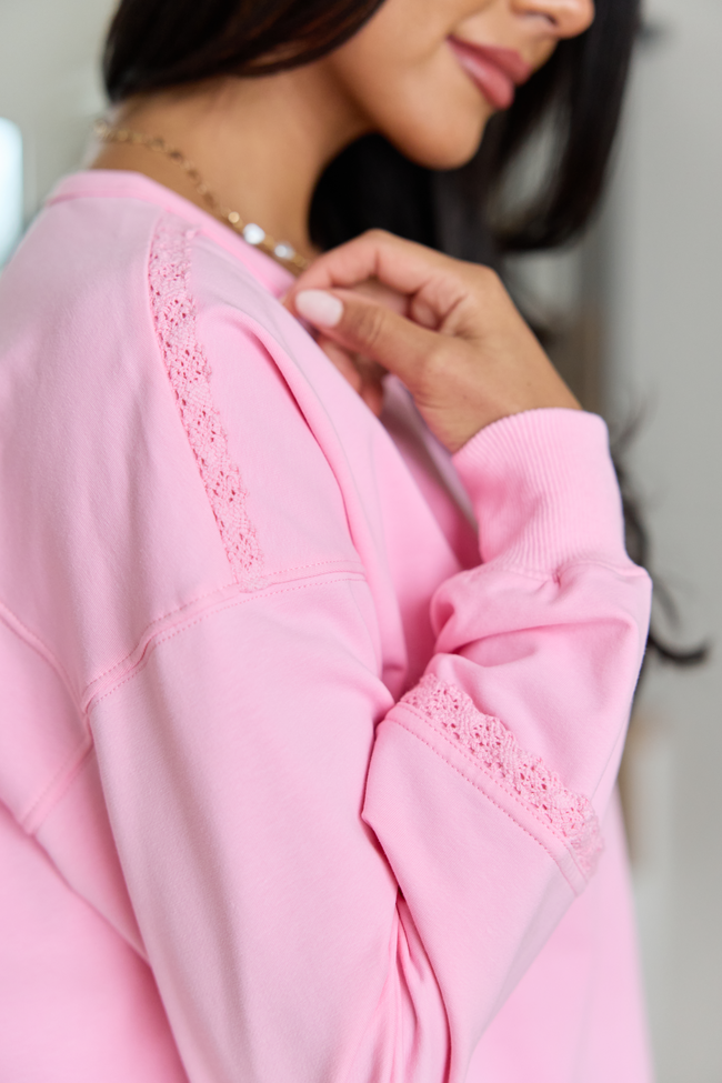 Scottie Pink Eyelet Trim Crewneck Top | Elegant Women's Fashion by coolavocek