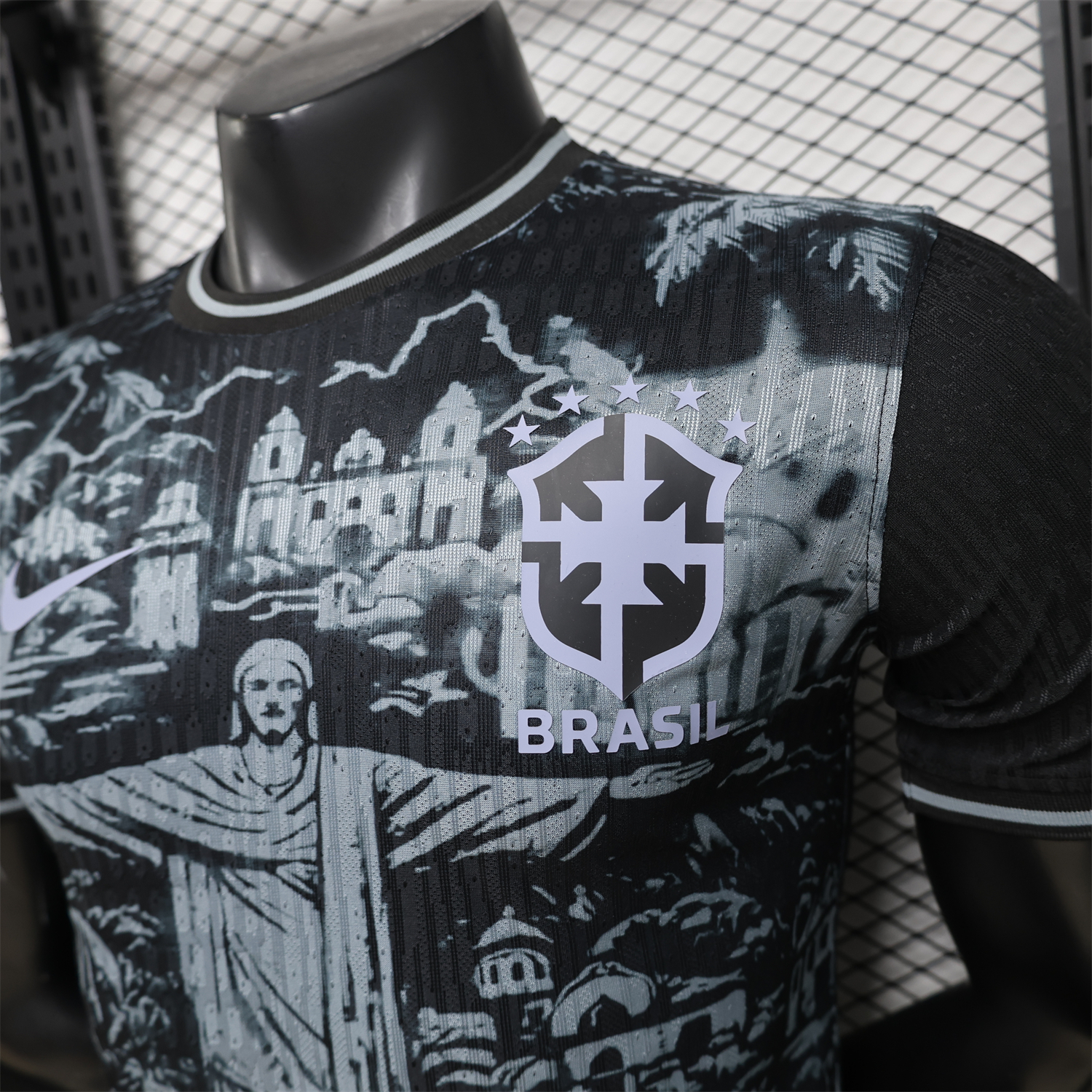 AlphaJersey-Brazil 2026 Grey Jesus Black Special Jersey - Player Version