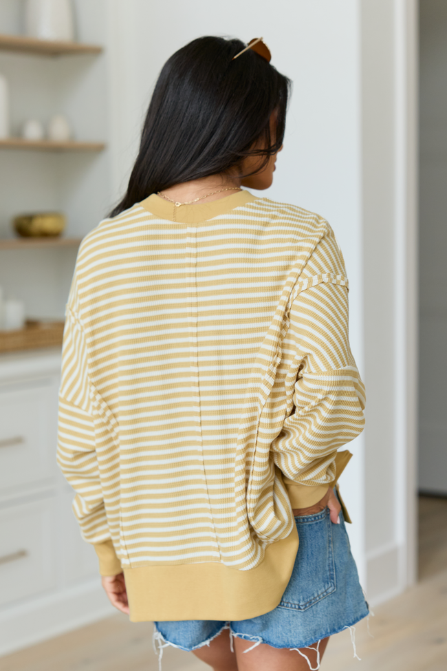 Kara Yellow Stripe Waffle Pullover | Elegant Women's Fashion by coolavocek