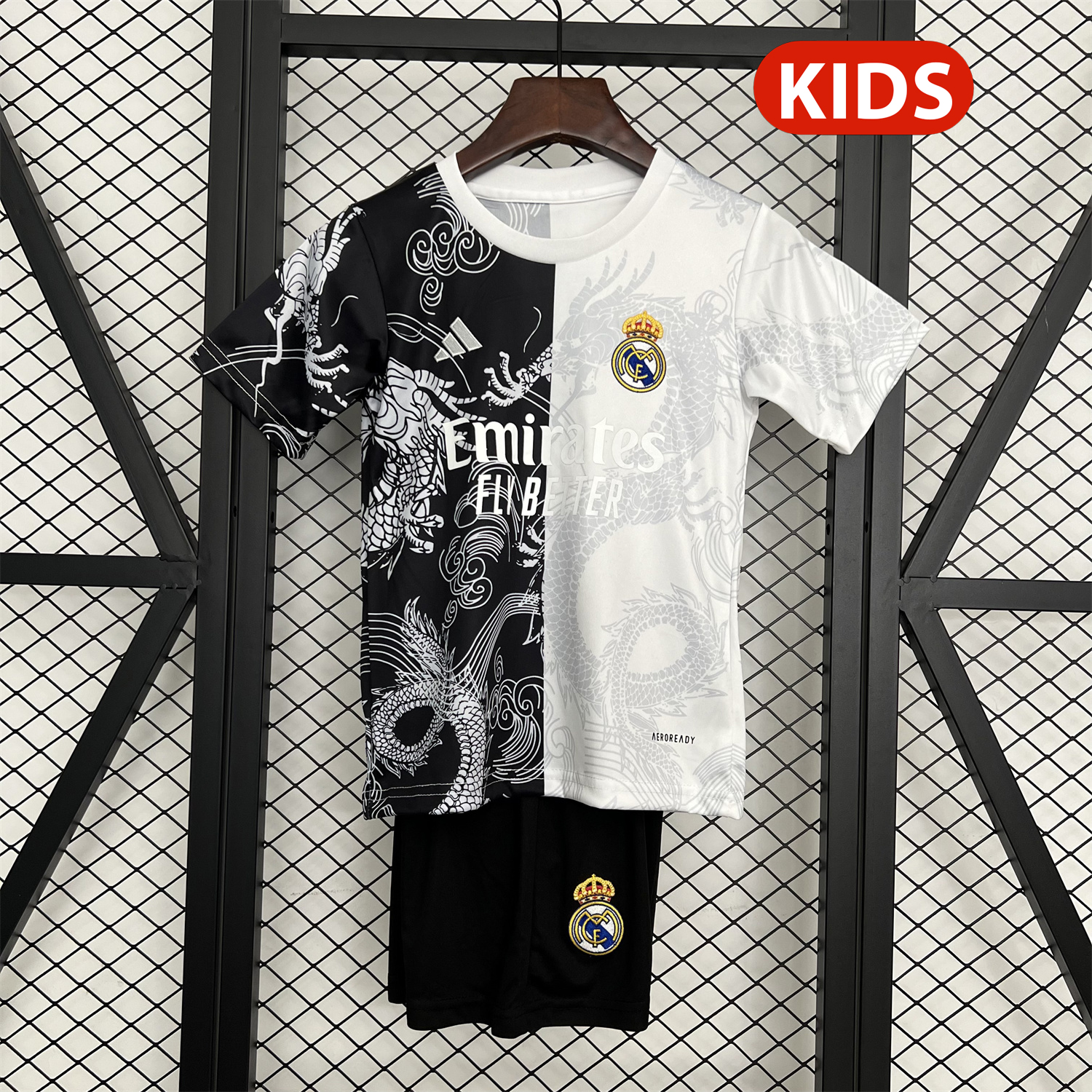 AlphaJersey-Real Madrid 25-26 Dragon White And Black Special Kids Kit