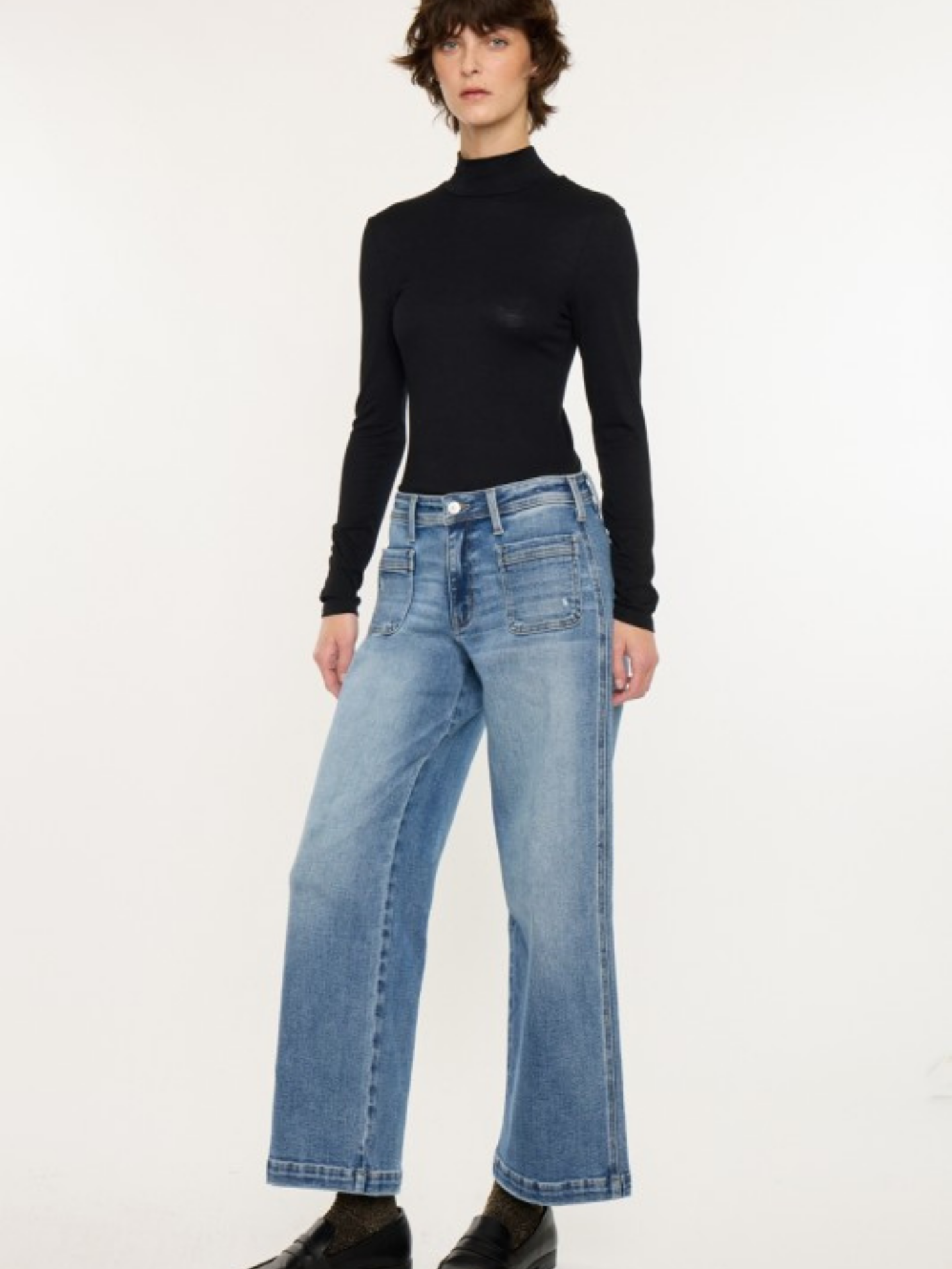 Mid Rise Front Pocket Wide Leg Denim | Elegant Women's Fashion by coolavocek