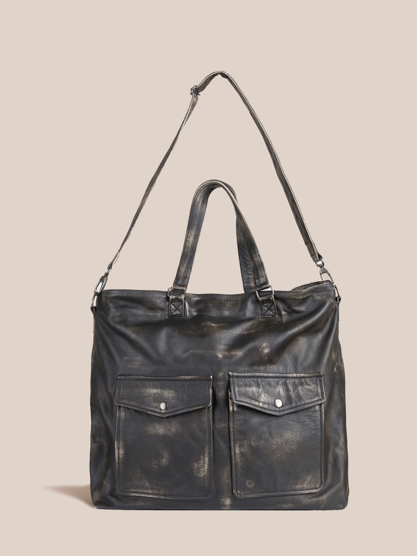 Hana Distressed Black Leather Bag | Modern Menswear by yycbvcnbmmnbm