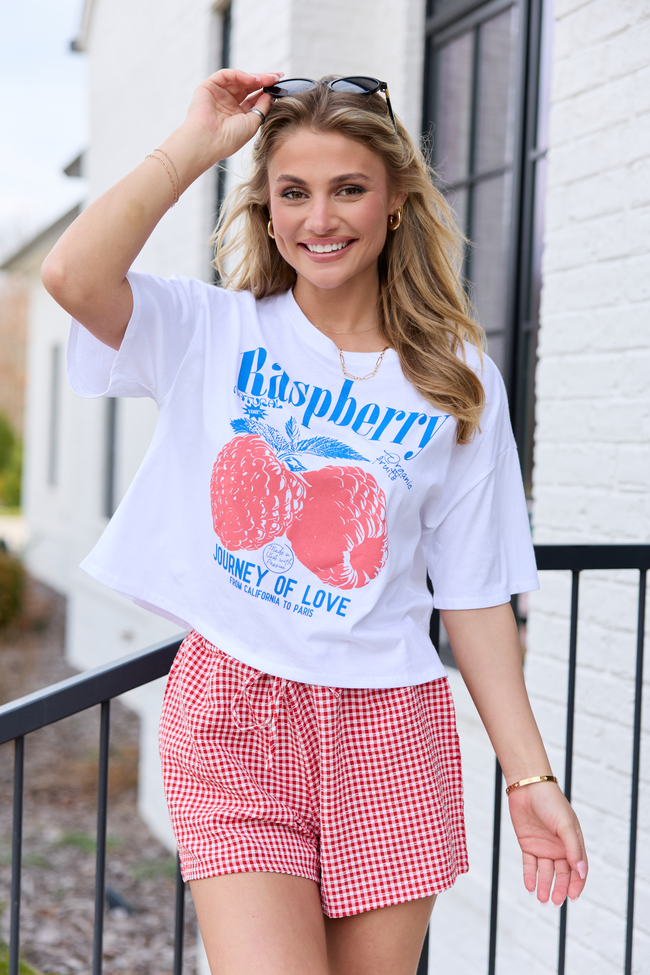 Fruitful Love Raspberry Boxy Graphic Tee | Elegant Women's Fashion by coolavocek