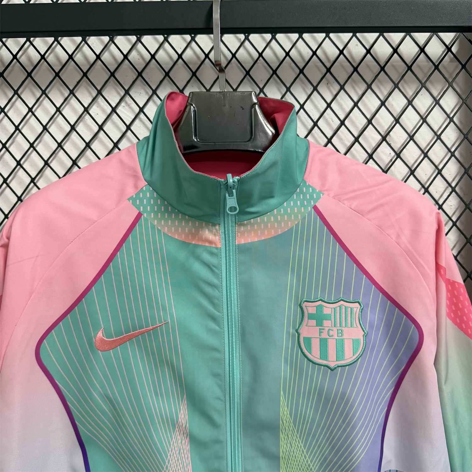 AlphaJersey-Barcelona 25-26 Double Sided Reversible Windbreaker - Green & Pink