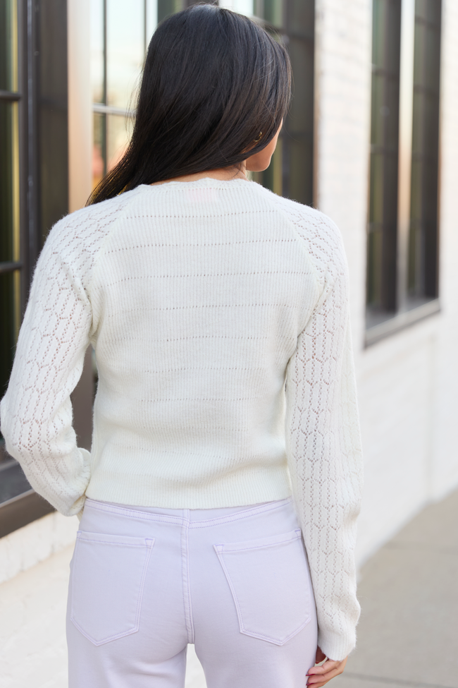 Pheobe Ivory Pointelle Cardigan Top | Elegant Women's Fashion by coolavocek