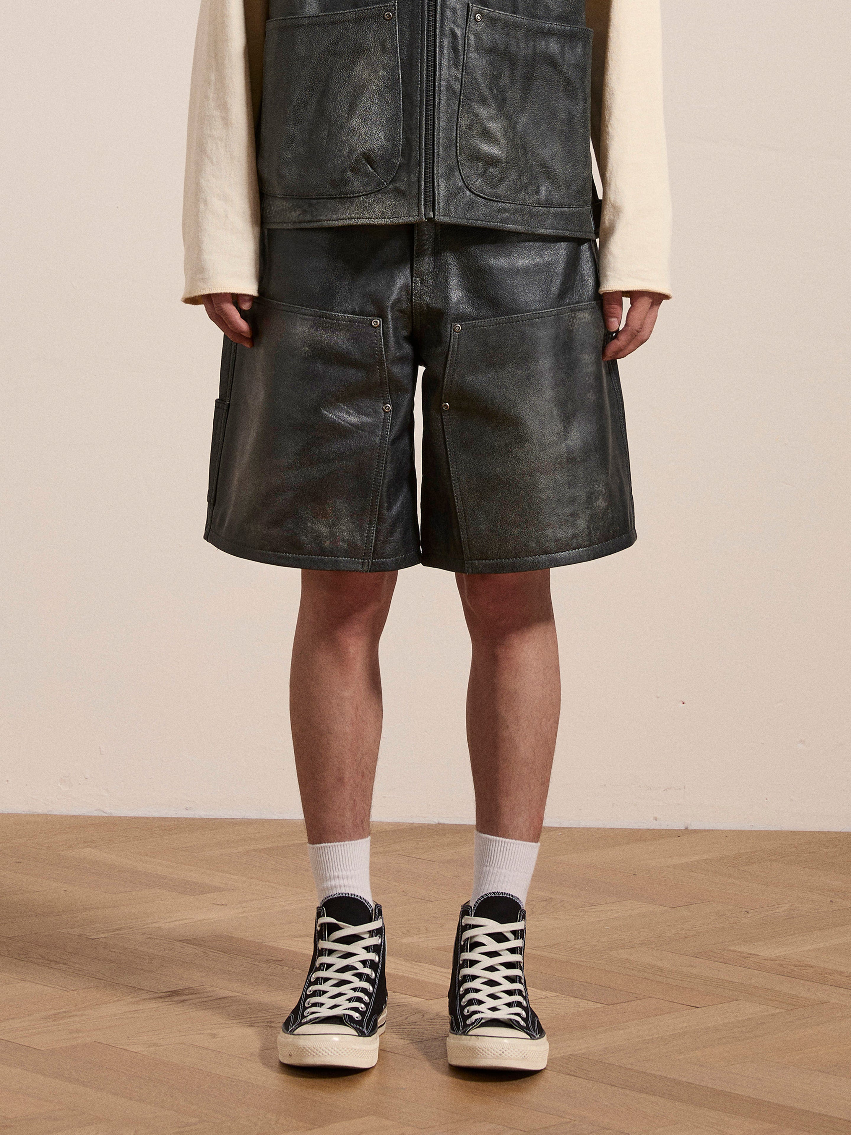 Distressed Genuine Leather Carpenter Shorts | Modern Menswear by yycbvcnbmmnbm