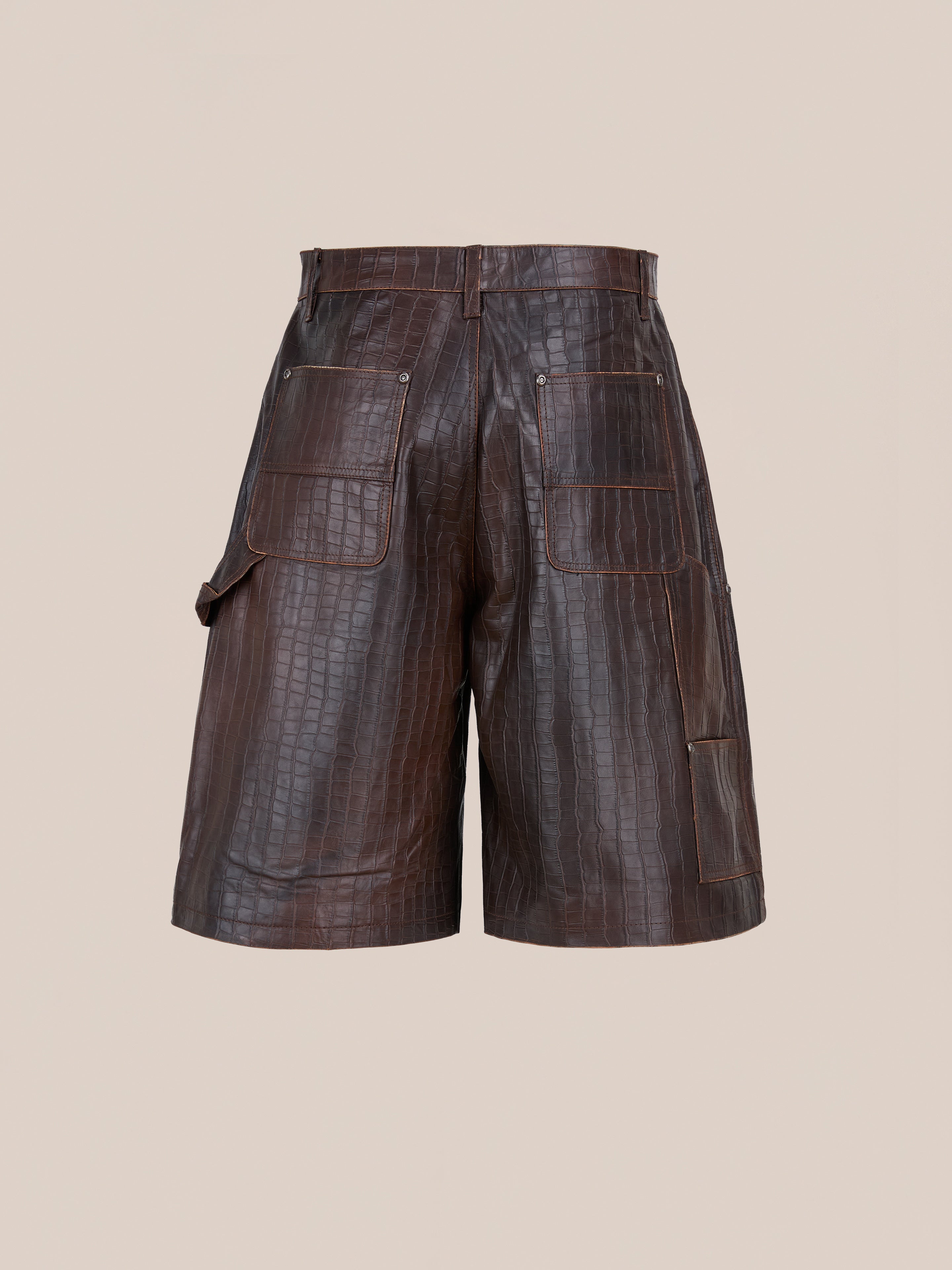 Distressed Croc Embossed Leather Shorts | Modern Menswear by yycbvcnbmmnbm