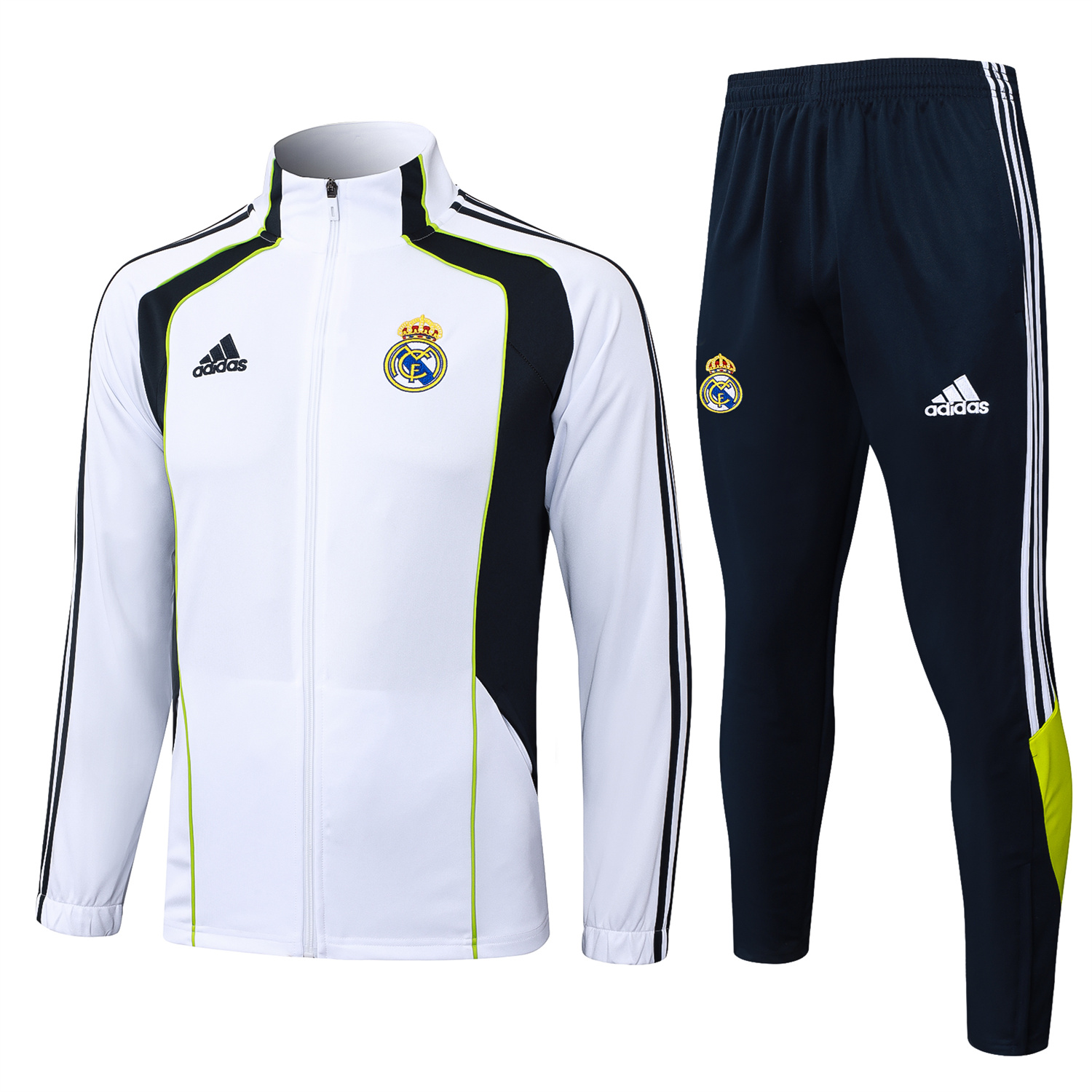 AlphaJersey-Real Madrid 25-26 Jacket Training Tracksuit - White Throwback Jackets & Black Pants