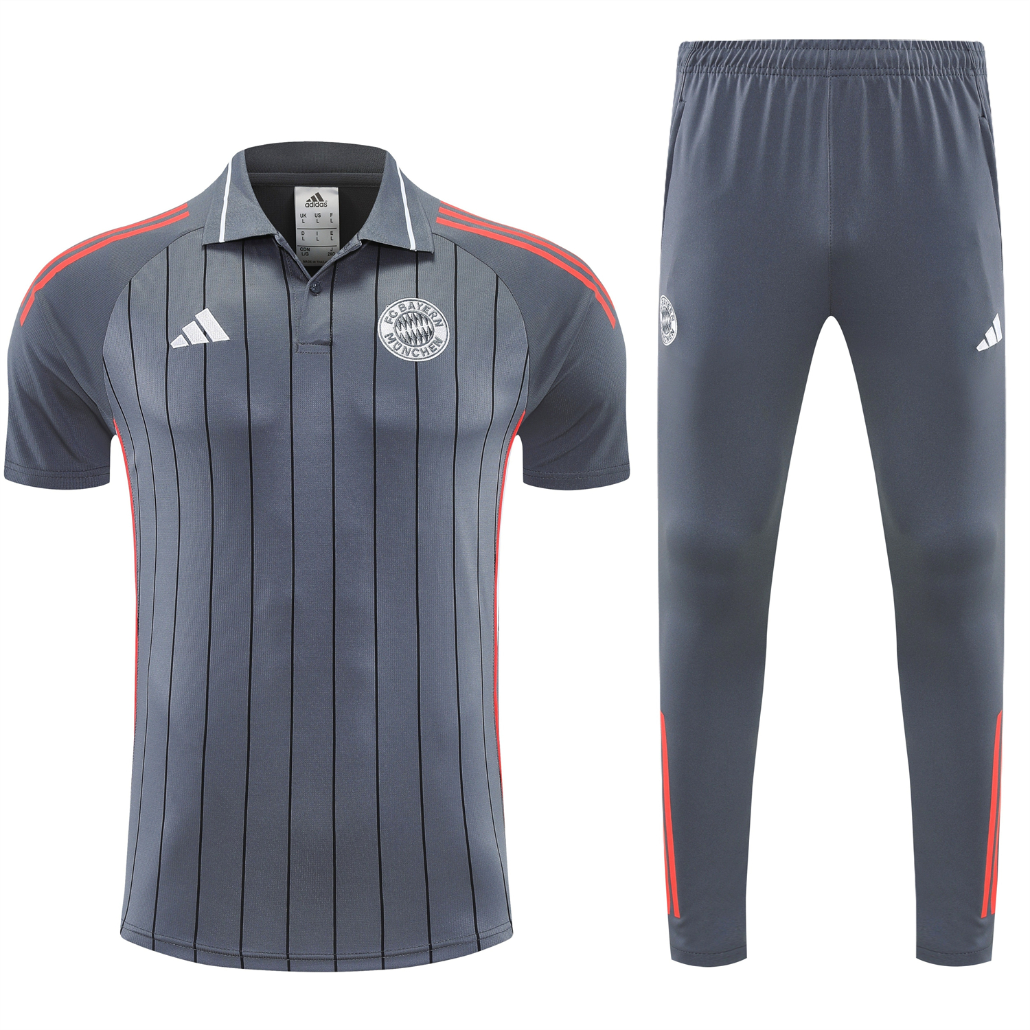 AlphaJersey-Bayern Munich 25-26 POLO Short-Sleeve Training Set - Deep Grey Top and Pants