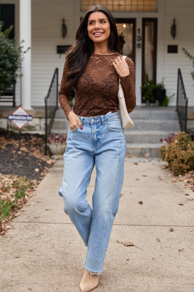 Morgan Brown Lace Mesh Top SALE | Elegant Women's Fashion by coolavocek