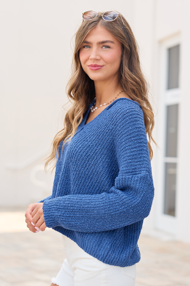 Mckenzie Blue Open Knit V-Neck Sweater | Elegant Women's Fashion by coolavocek