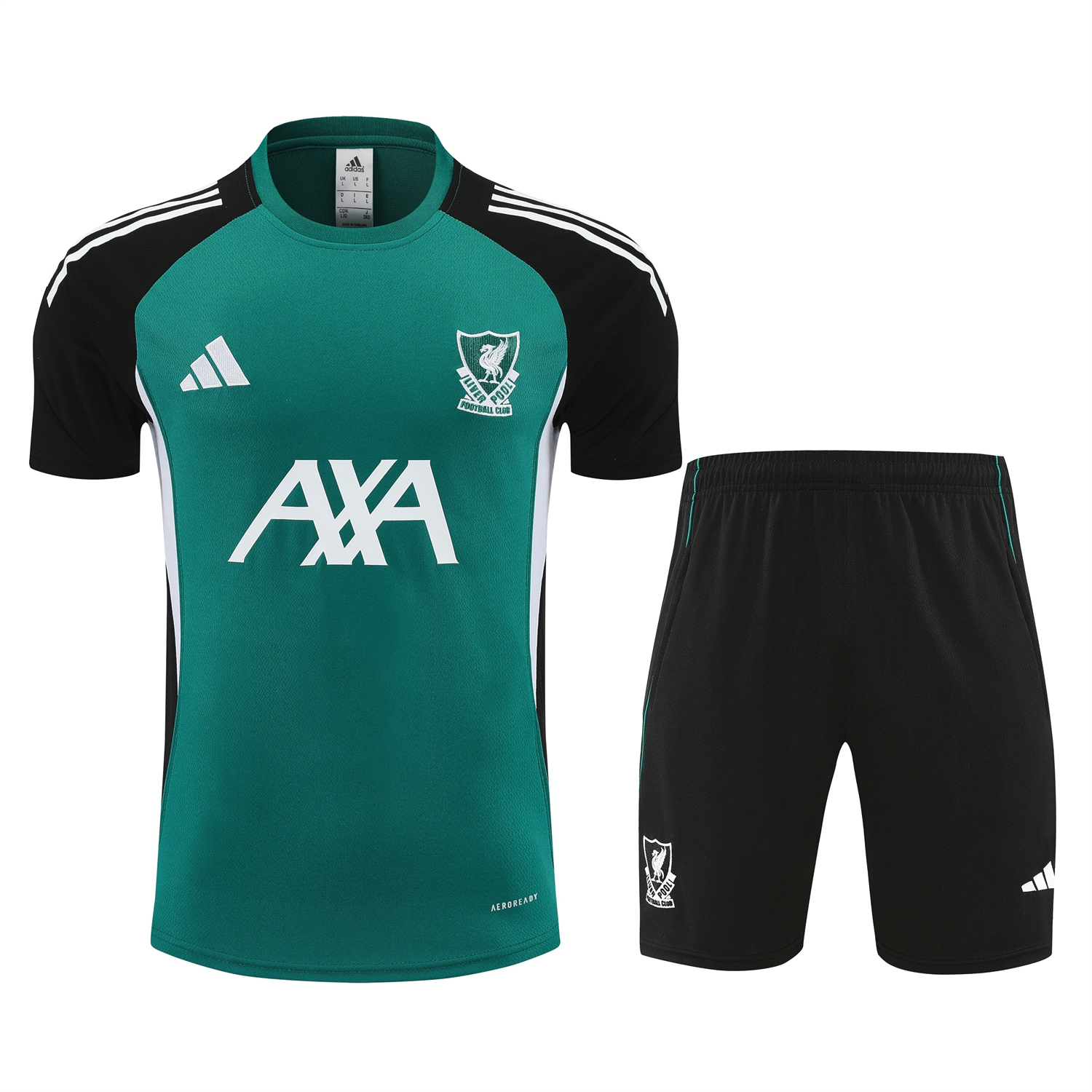 AlphaJersey-Liver.pool 25-26 Short-Sleeve Training Set - Green With Black Top & Black Shorts