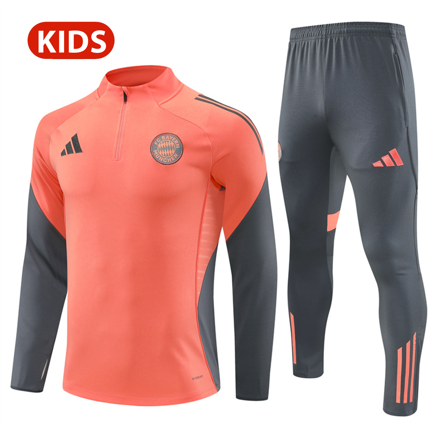 AlphaJersey-Bayern Munich 25-26 Kid Long Sleeves Training Set - Orange Top & Gray Pants