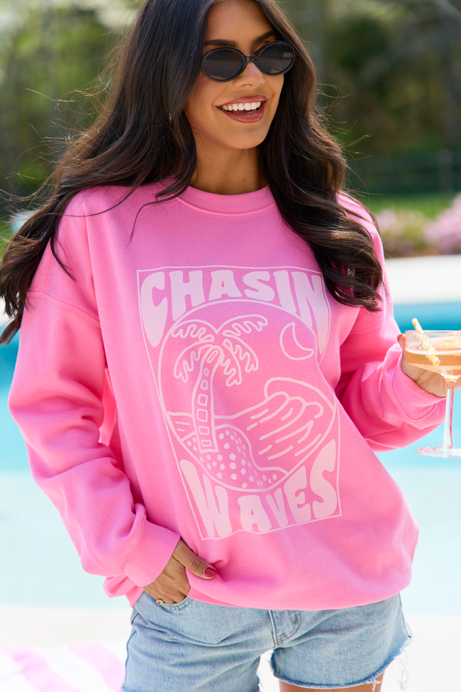 Chasing Waves Pink Graphic Sweatshirt | Elegant Women's Fashion by coolavocek
