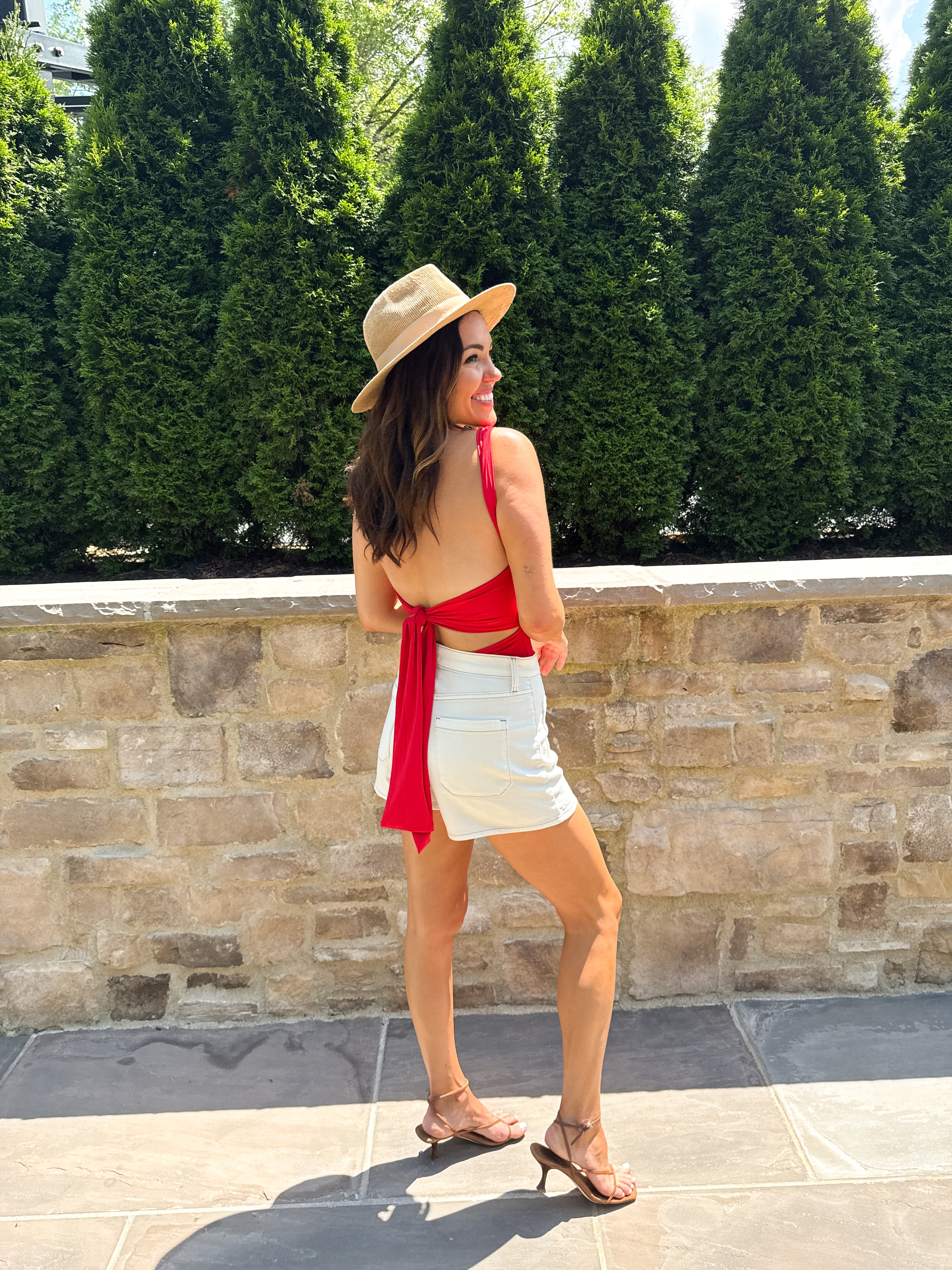 Red Square Neck Tie-Back Bodysuit | Elegant Women's Fashion by coolavocek