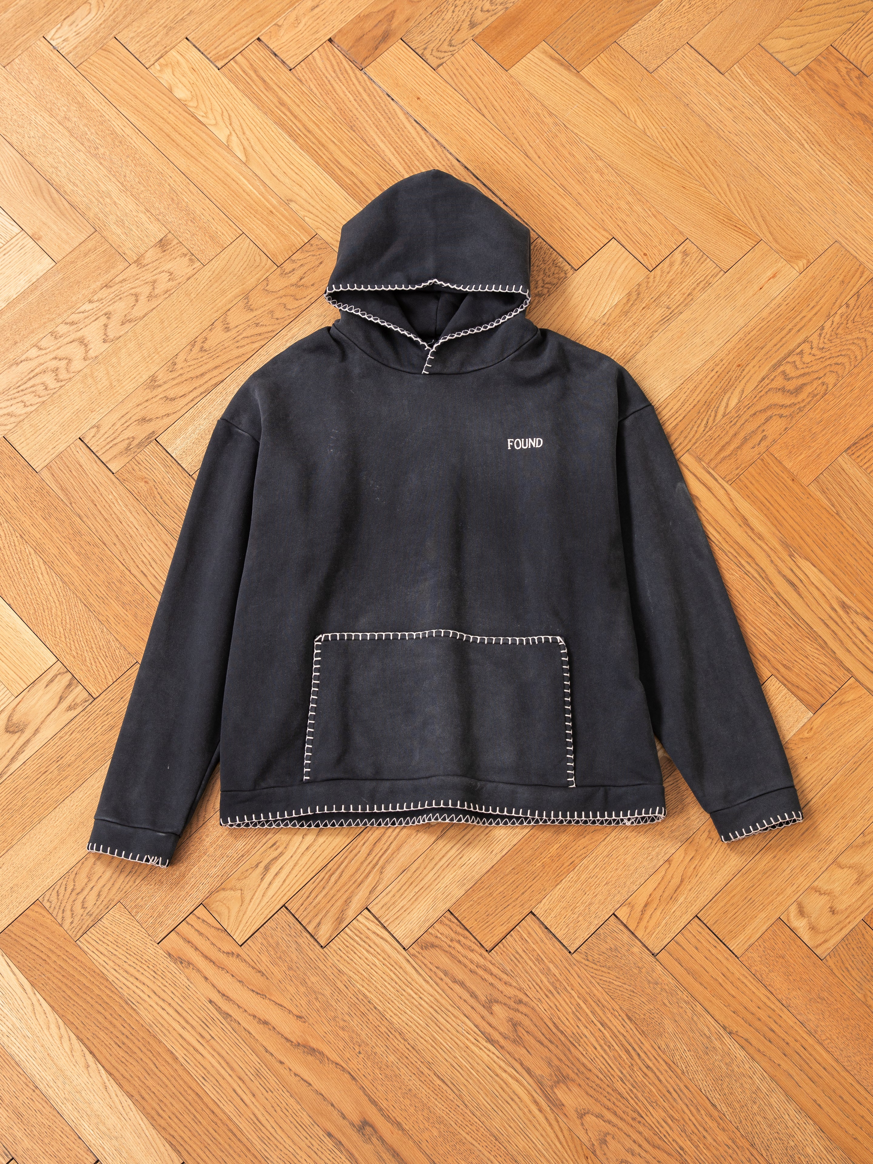 Stitched Border Distressed Logo Hoodie | Modern Menswear by yycbvcnbmmnbm