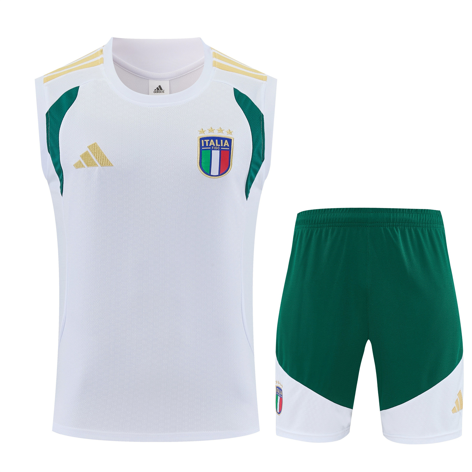 AlphaJersey-Italy 2026 Vest Training Set - White Vest and Green Shorts