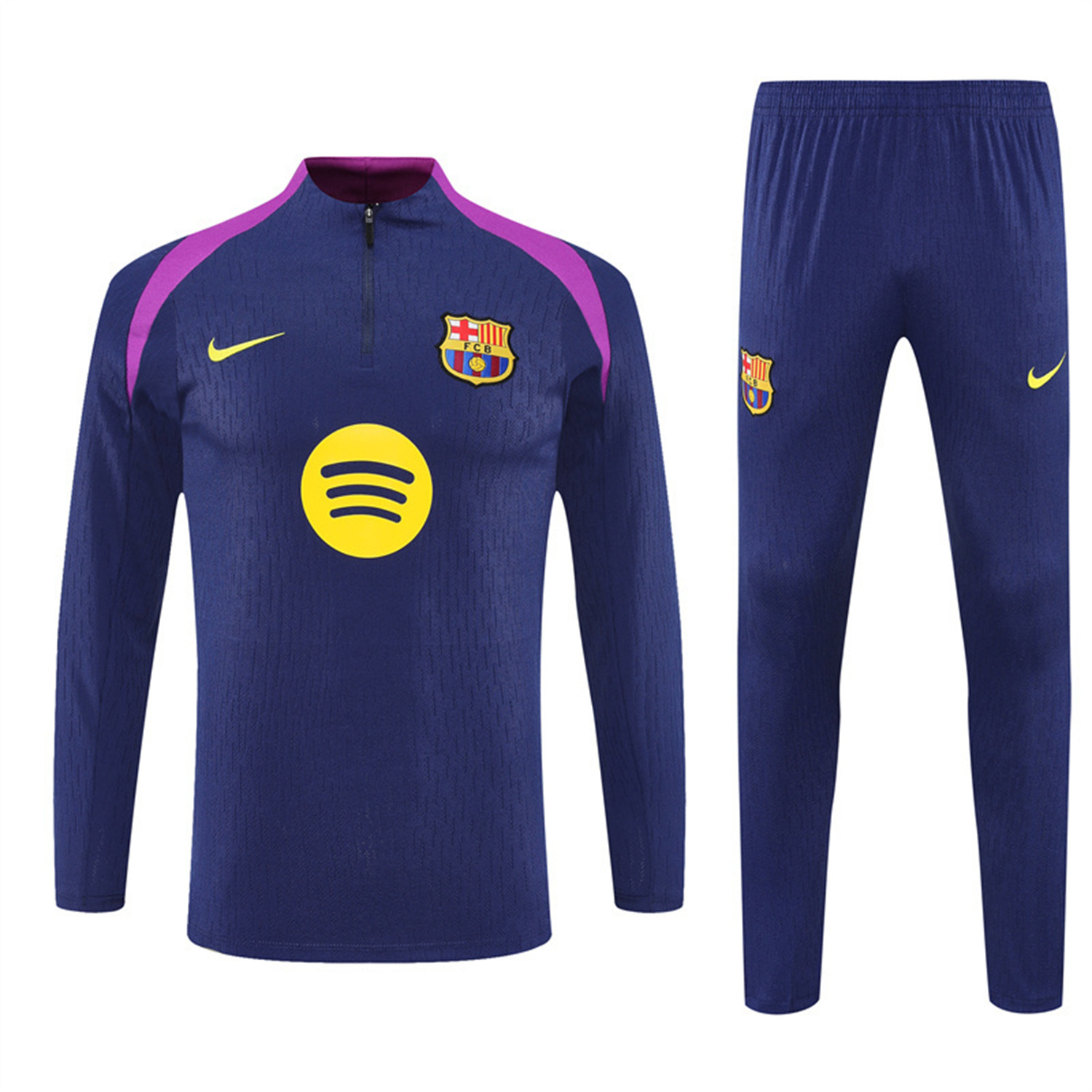 AlphaJersey-Barcelona 25-26 Kids Long Sleeve Training Set - Royal Blue Top Yellow Sponsor & Royal Blue Pants