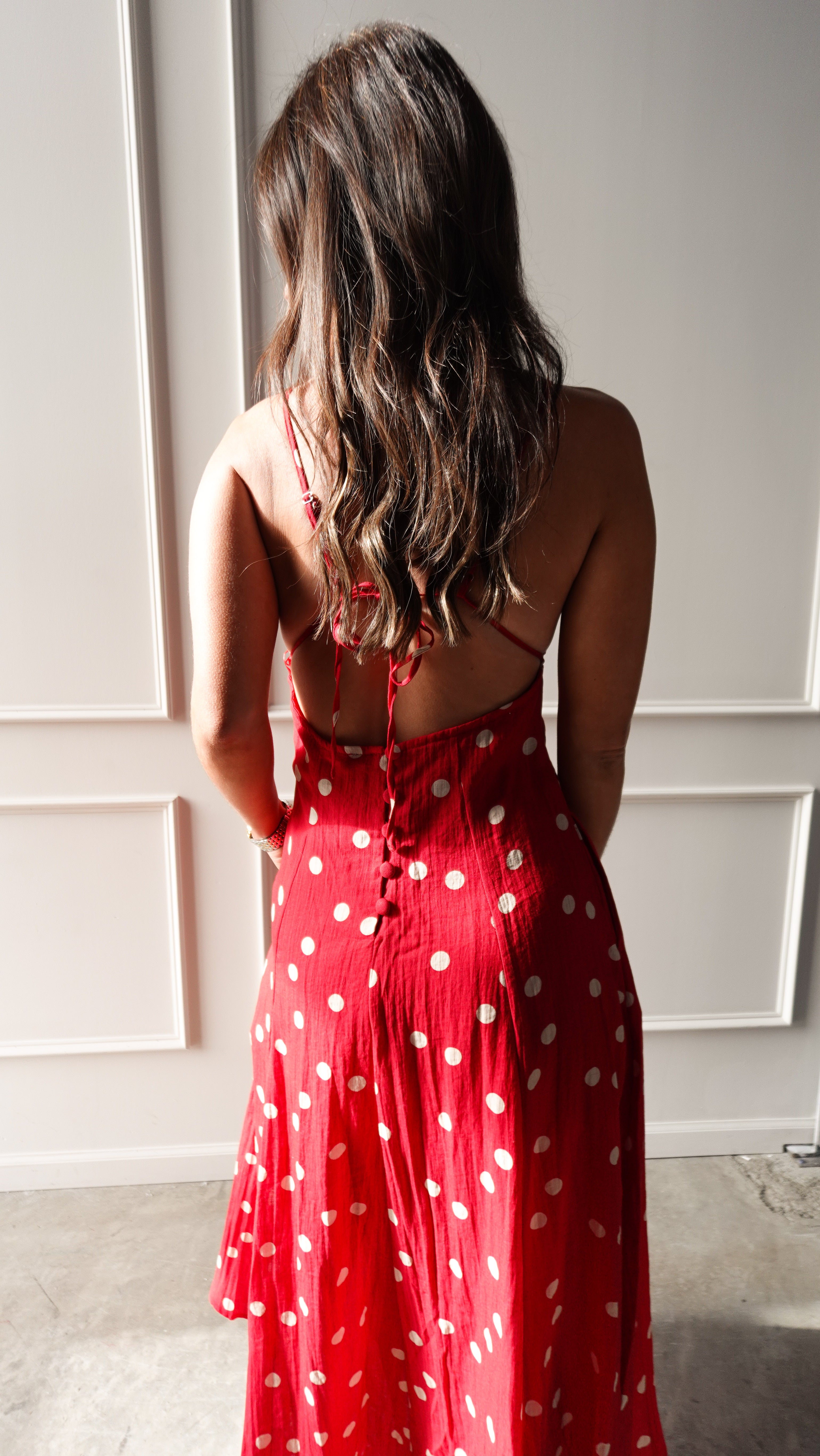 Red Polka Dot Linen Dress | Elegant Women's Fashion by coolavocek