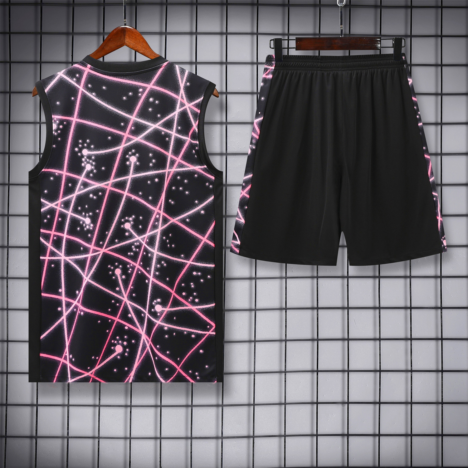 AlphaJersey-Paris Saint-Germain PSG 25-26 Vest Training Set - Pink Fluorescent Rays Black Vest & Black Shorts