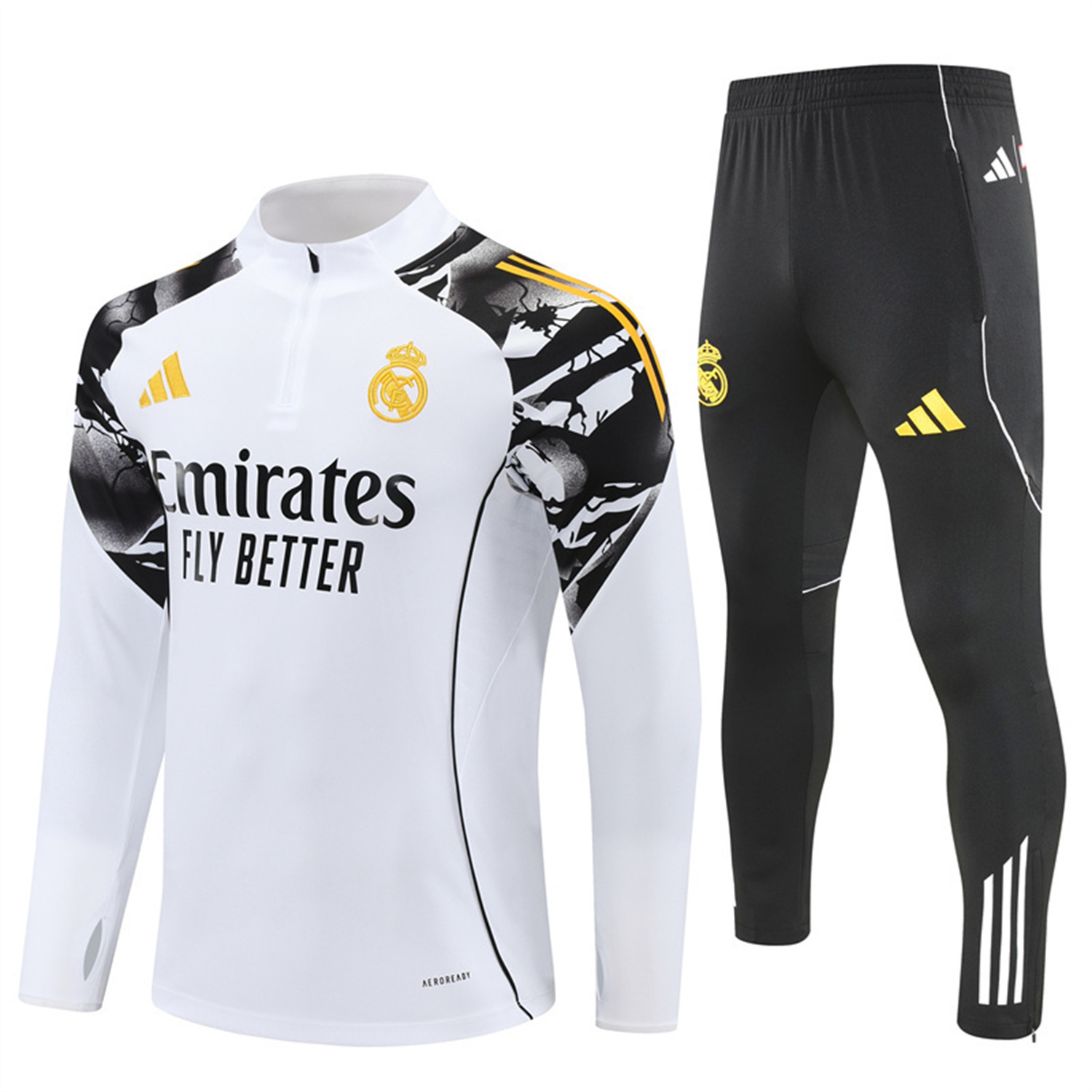 AlphaJersey-Real Madrid 25-26 Long Sleeve Training Set - White Top & Black Pants