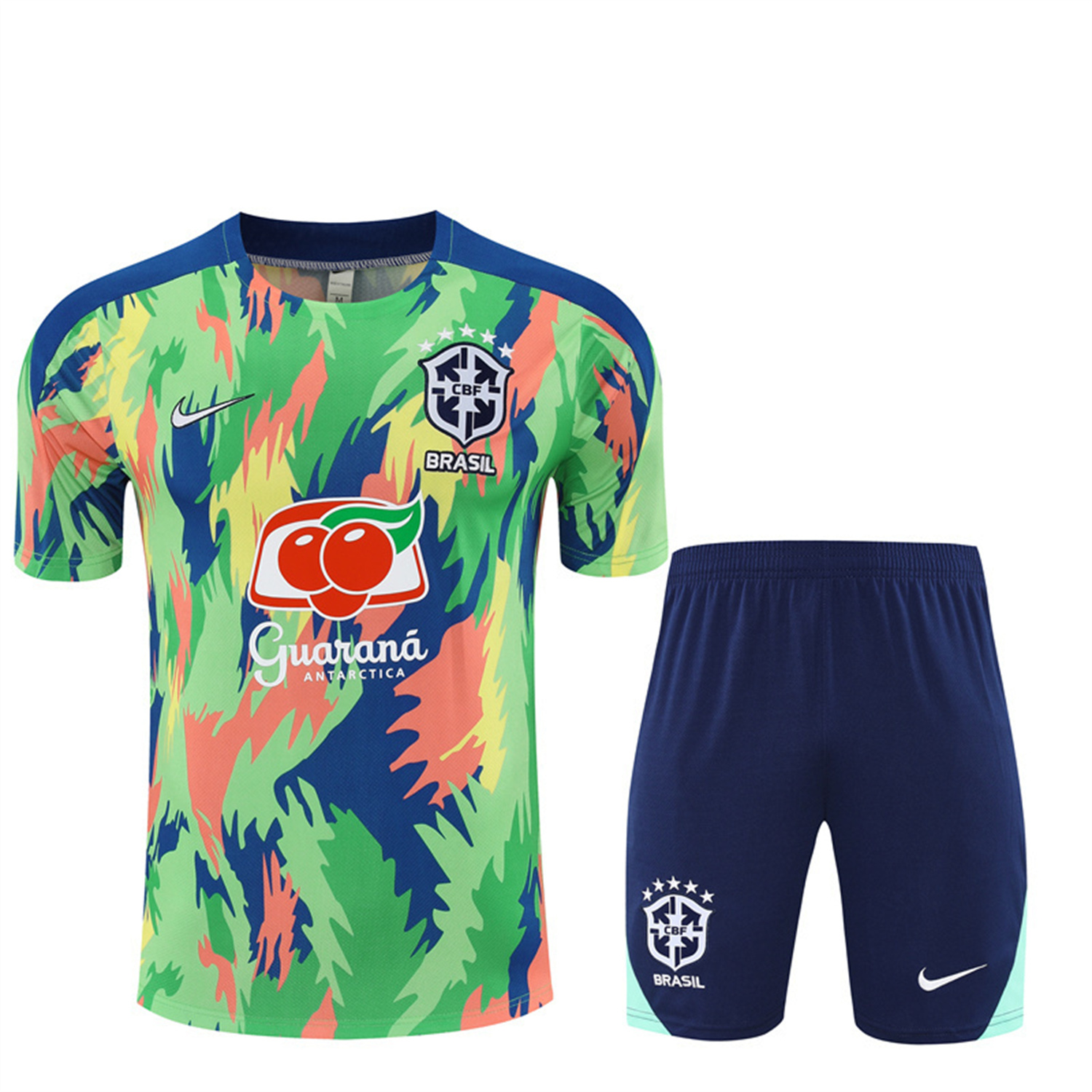 AlphaJersey-Brazil 25-26 Short-Sleeve Training Set - Blue Green Camouflage Top & Blue Shorts