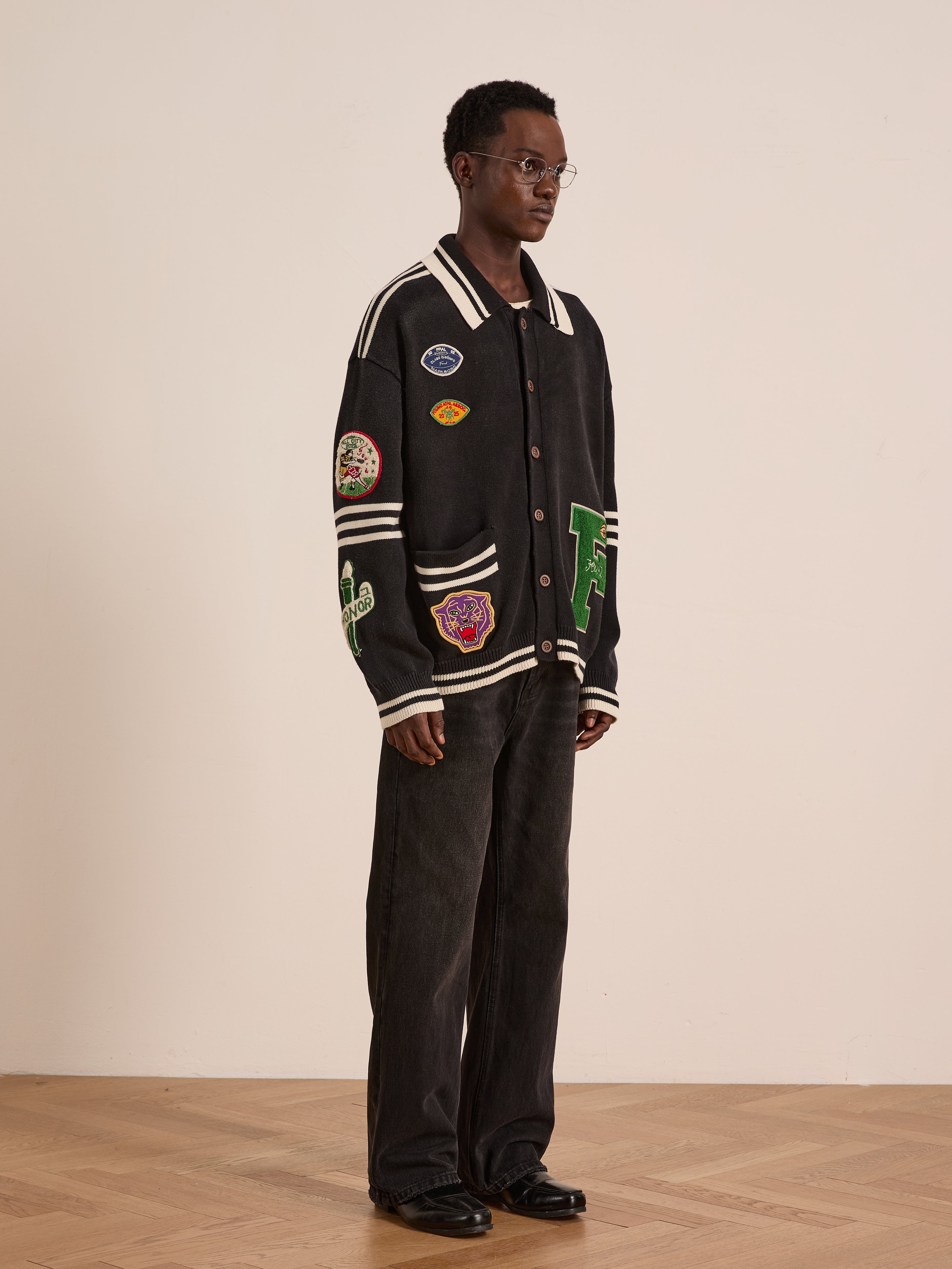 Varsity Patch Collared Cardigan | Modern Menswear by yycbvcnbmmnbm