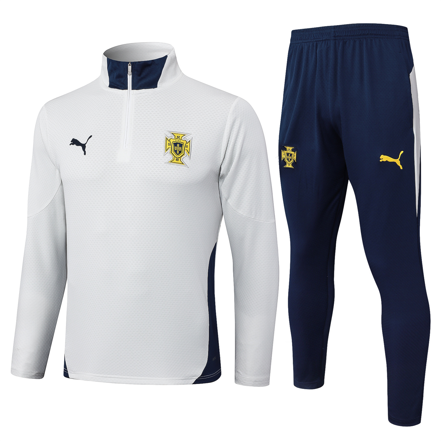 AlphaJersey-Portugal 25-26 Long Sleeve Training Set - Off White Top and Deep Blue Pants