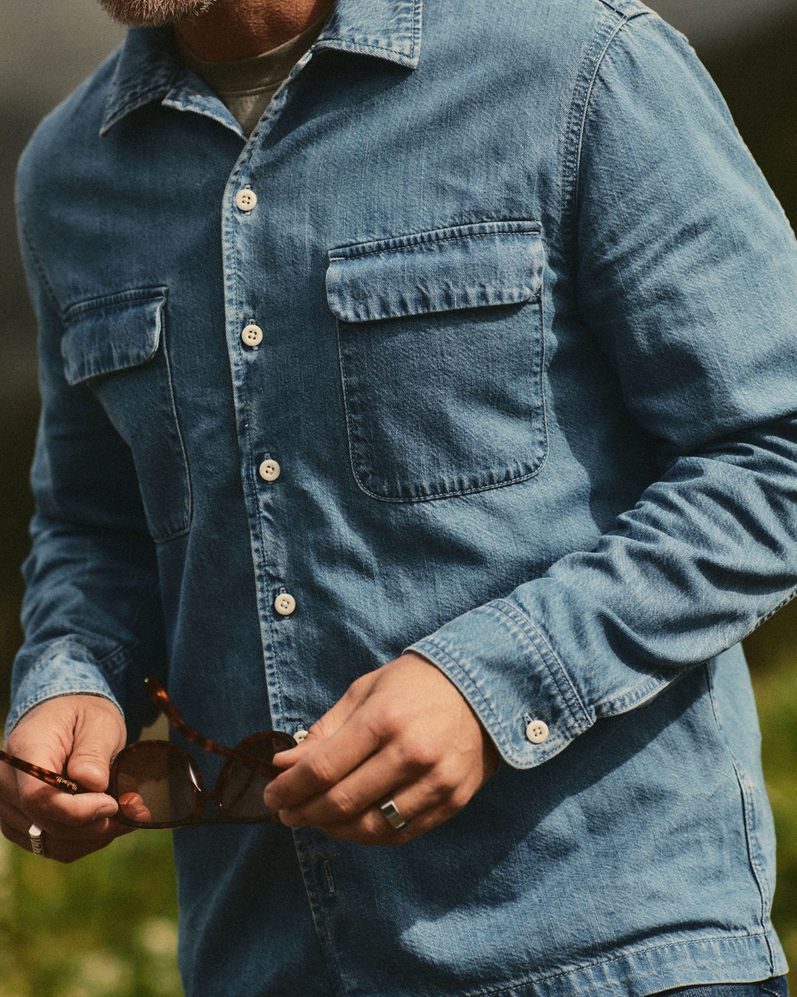 The Shore Shirt in Washed Indigo Twill | Modern Menswear by yycbvcnbmmnbm