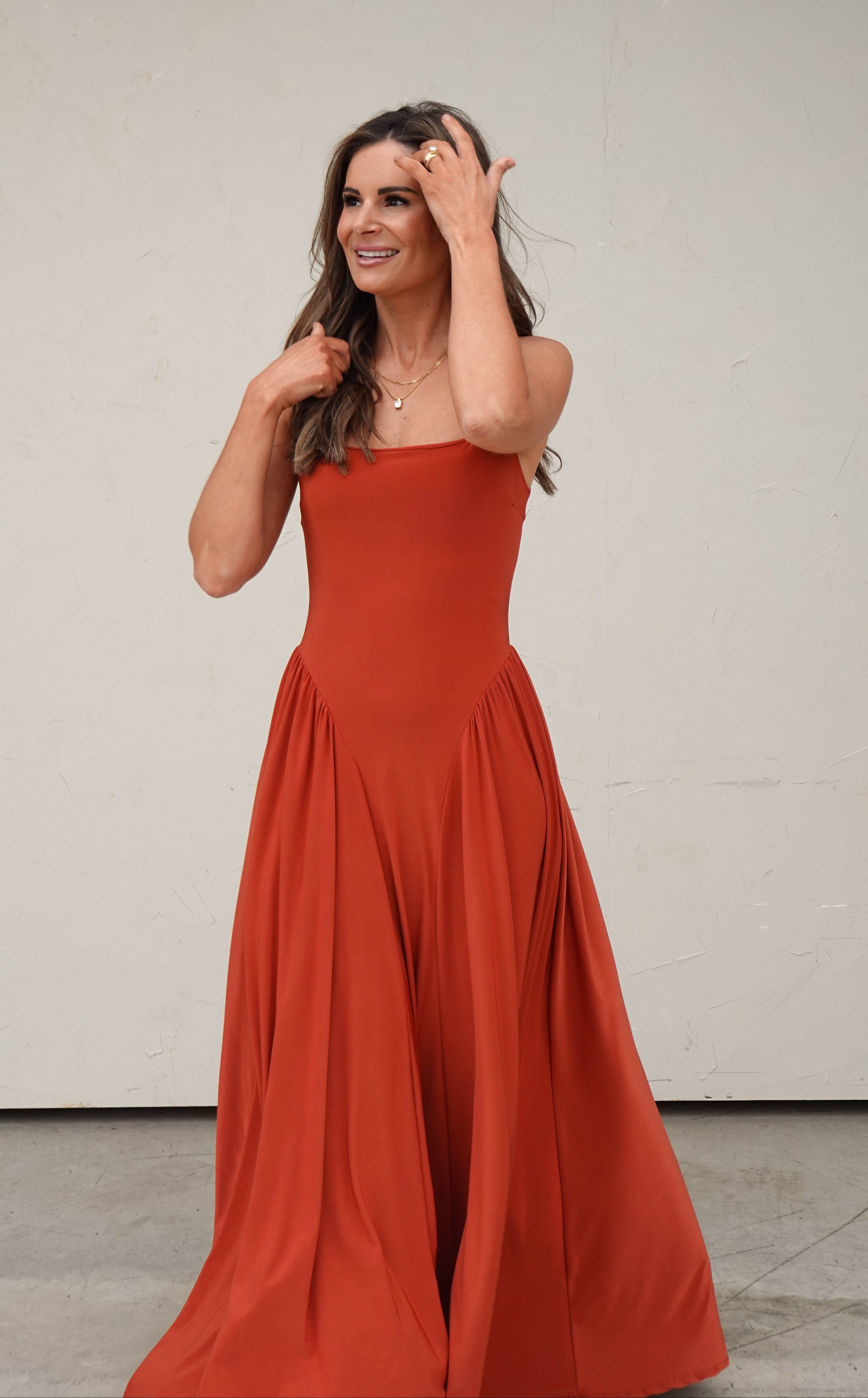 Rust Draped Maxi Dress | Elegant Women's Fashion by coolavocek
