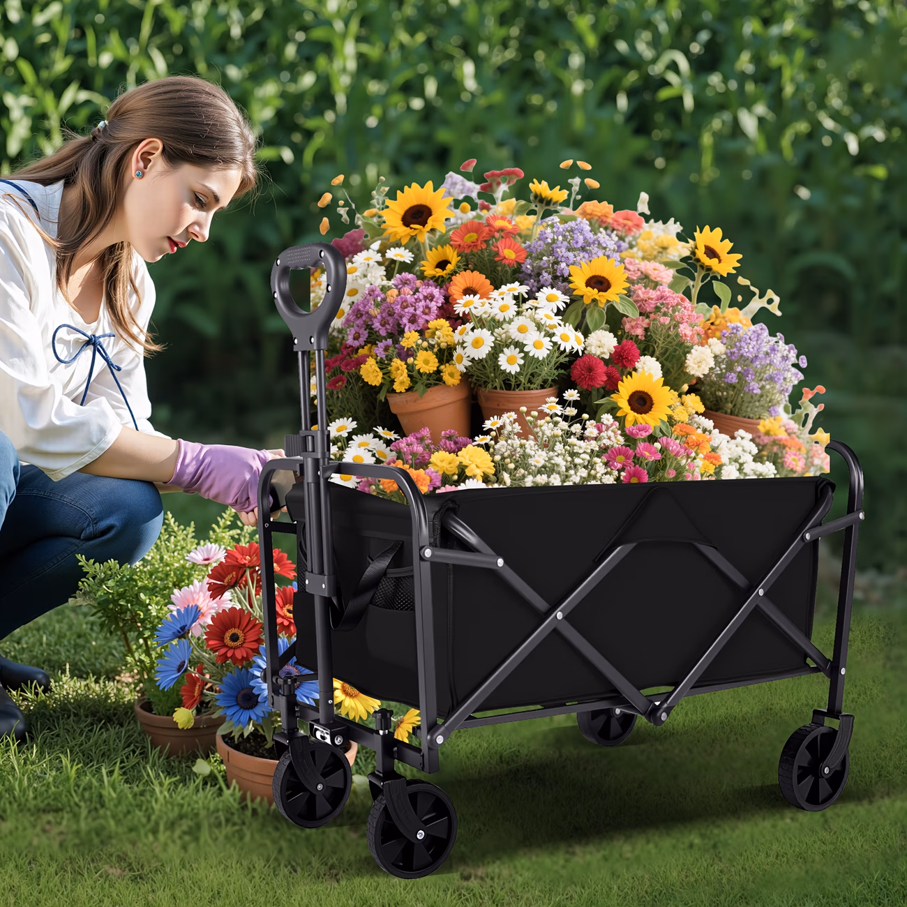 220lbs 450lbs 680lbs all terrain heavy duty folding cart large capacity   suitable for yard shopping sports outdoor gardening equipment handling black multifunctional utility cart Product details 3