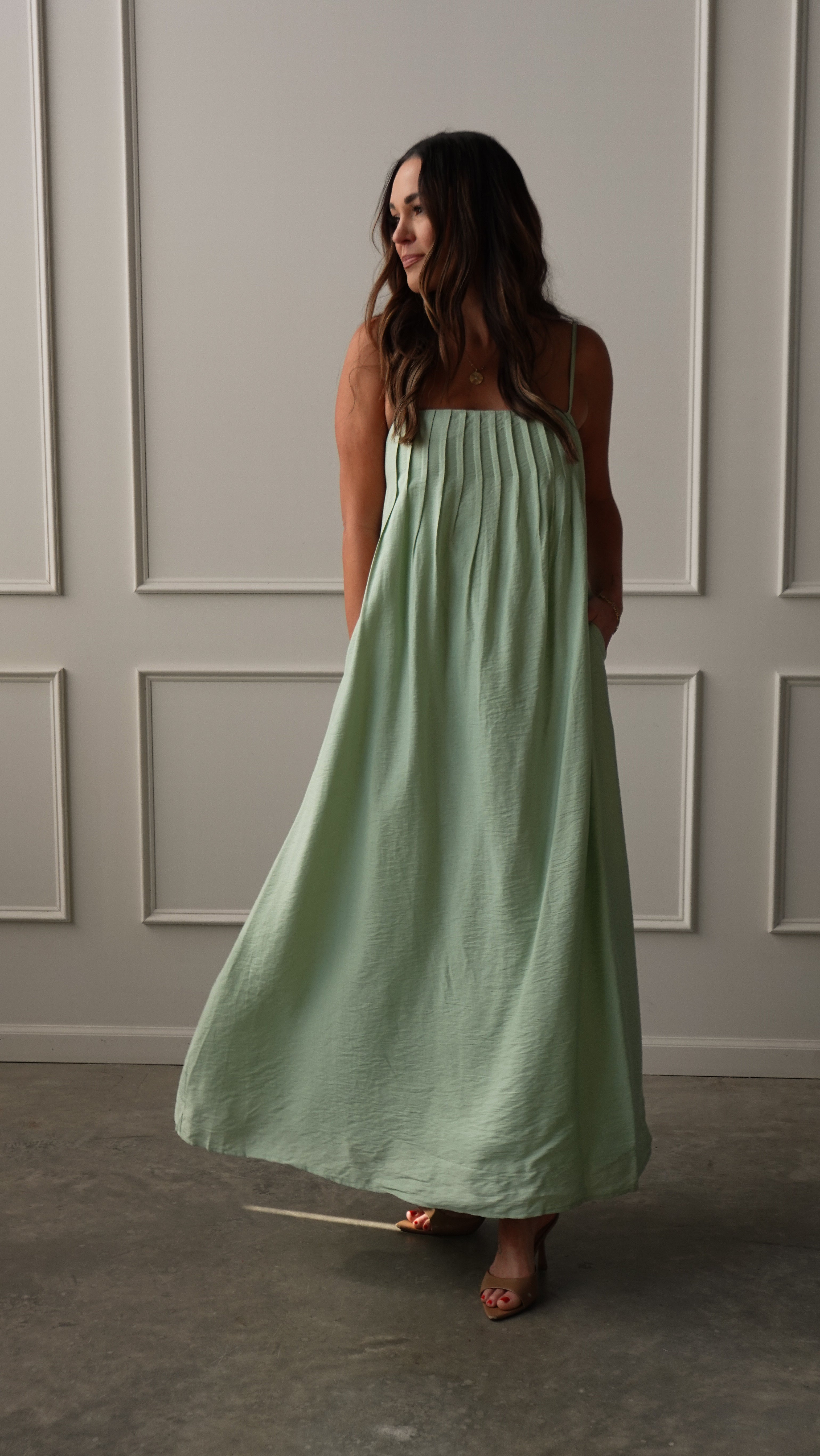 Mint Pleated Maxi Dress | Elegant Women's Fashion by coolavocek
