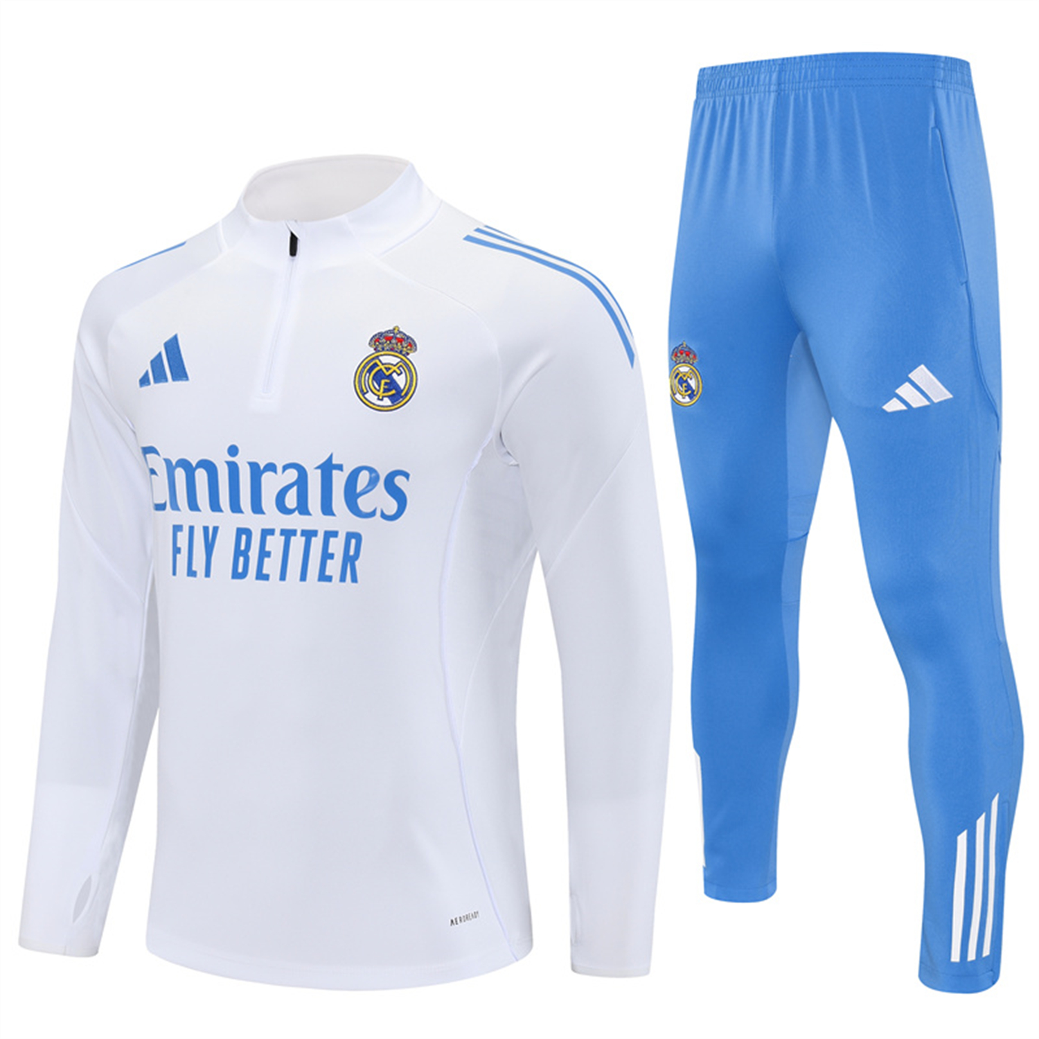AlphaJersey-Real Madrid 25-26 Long Sleeve Training Set - White Top & Blue Pants