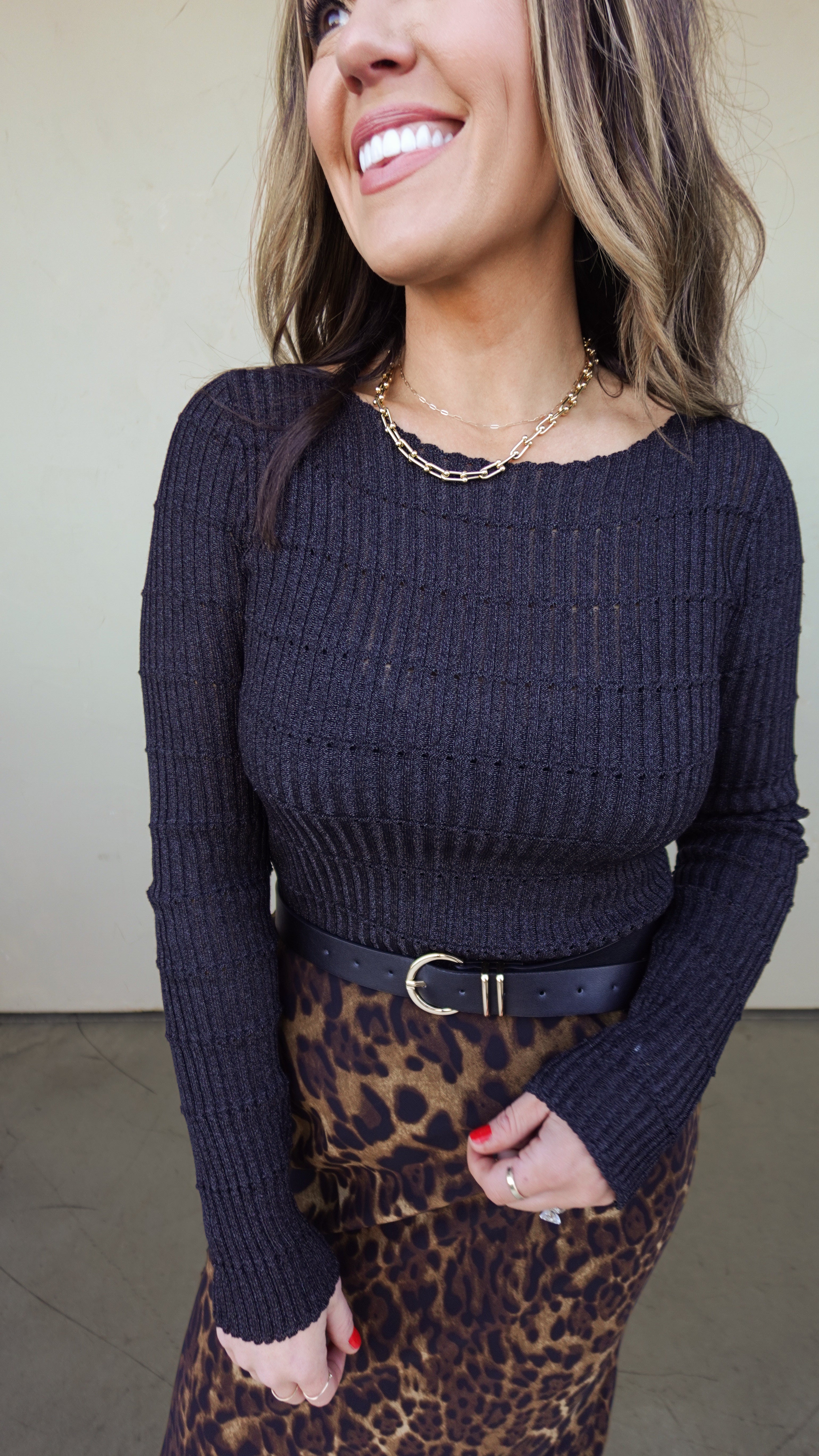 Black Metallic Ribbed Knit Top | Elegant Women's Fashion by coolavocek