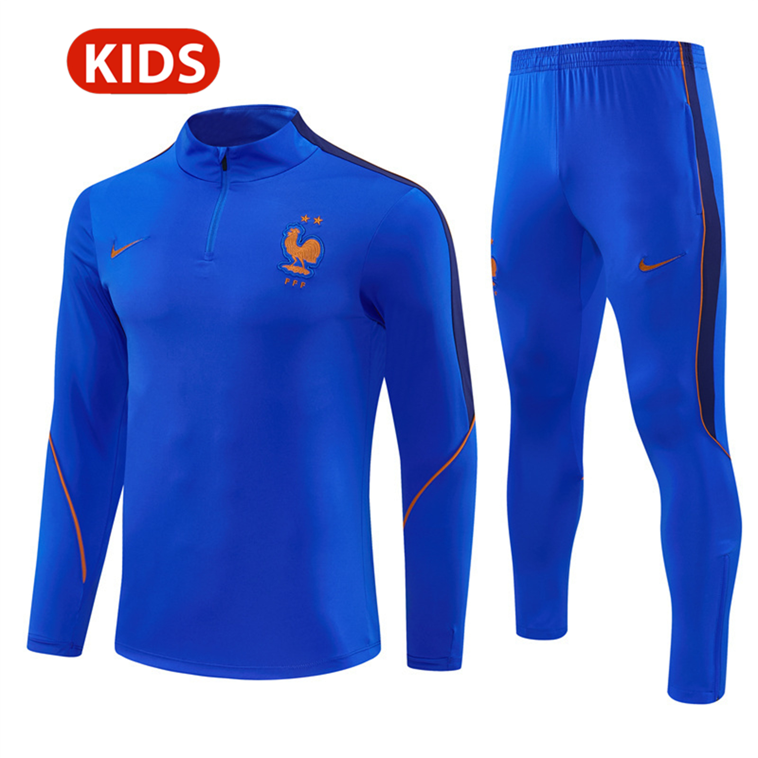 AJ-AlphaJersey-France 2026 Kids Long Sleeve Training Set - Royal Blue Top & Pants