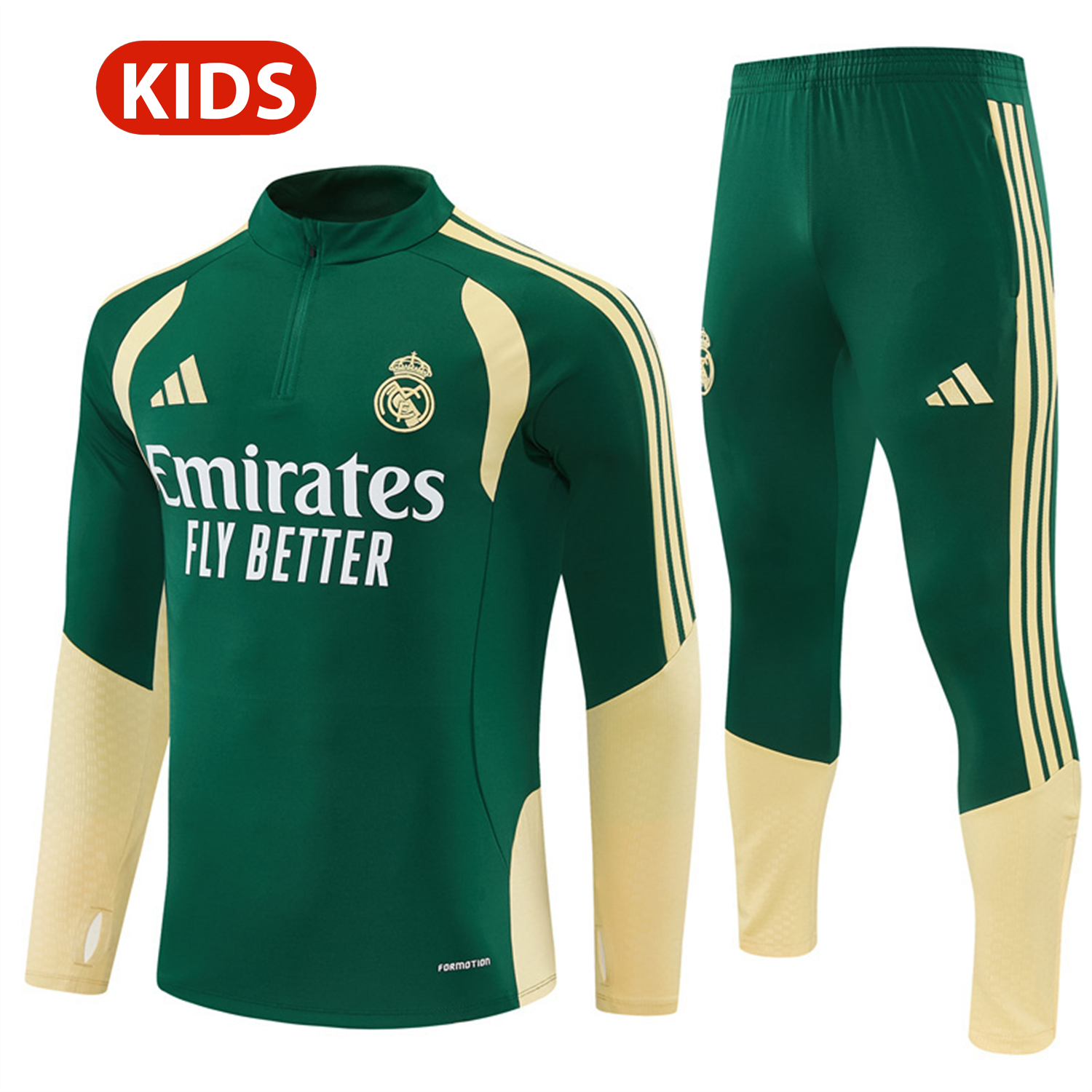 AJ-AlphaJersey-Real Madrid 26-27 Kids Long Sleeves Training Set - Green Top And Green Pants