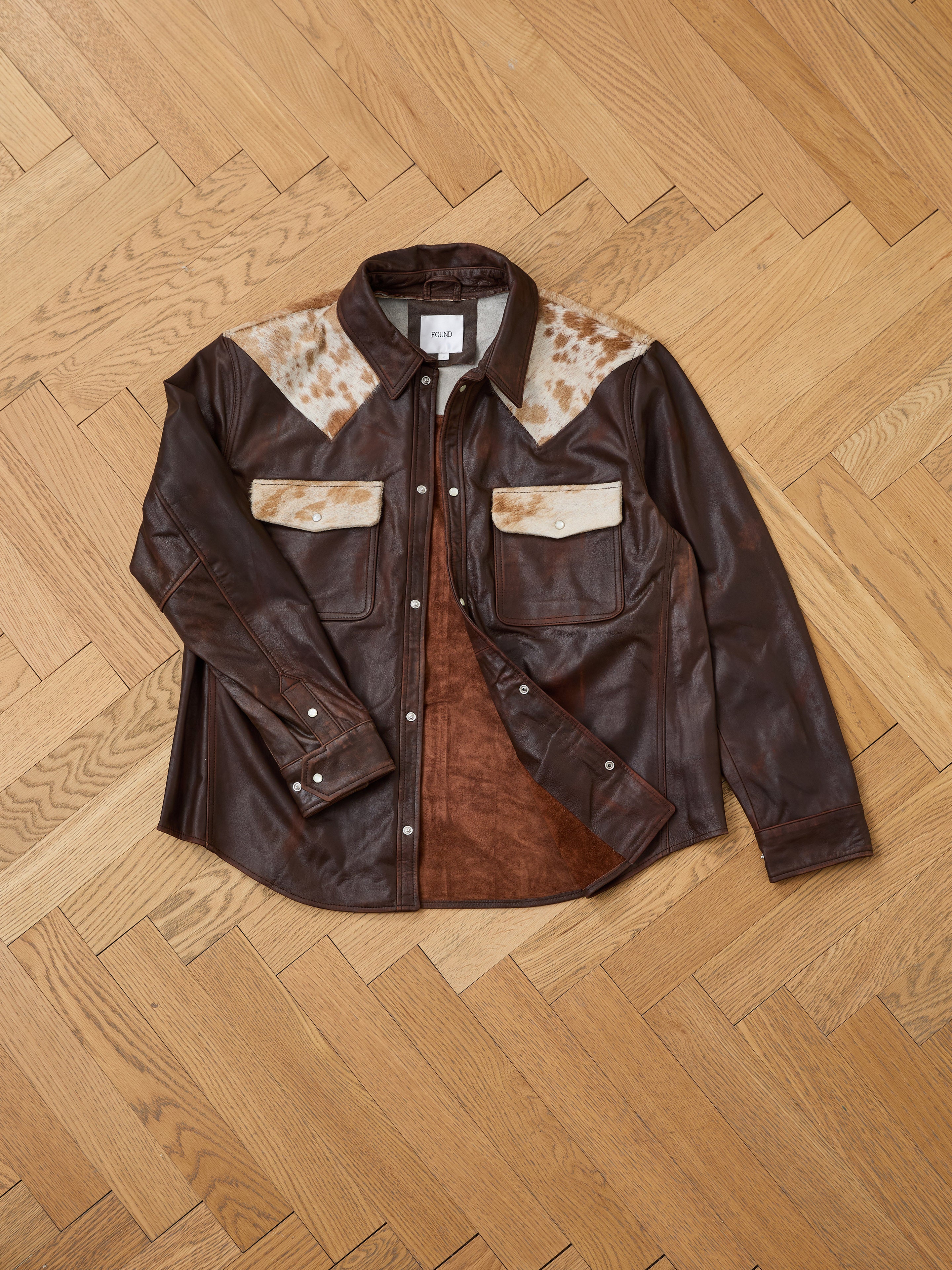 Distressed Leather Cowhide Contrast Western Shirt | Modern Menswear by yycbvcnbmmnbm