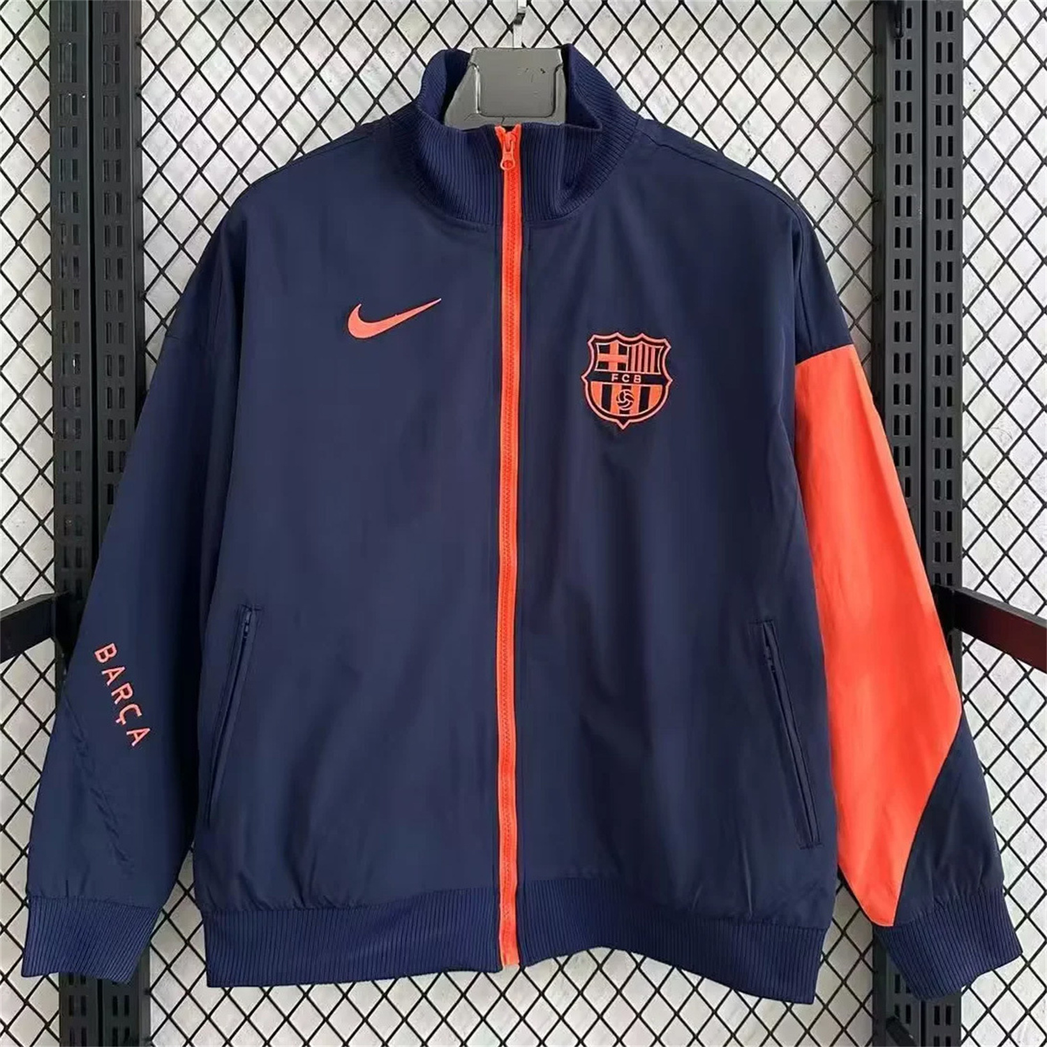 AlphaJersey-Barcelona 25-26 Windbreaker Jacket - Dark Blue And Orange