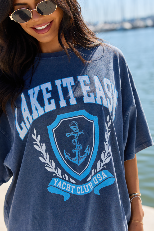 Lake It Easy Navy Oversized Graphic Tee | Elegant Women's Fashion by coolavocek