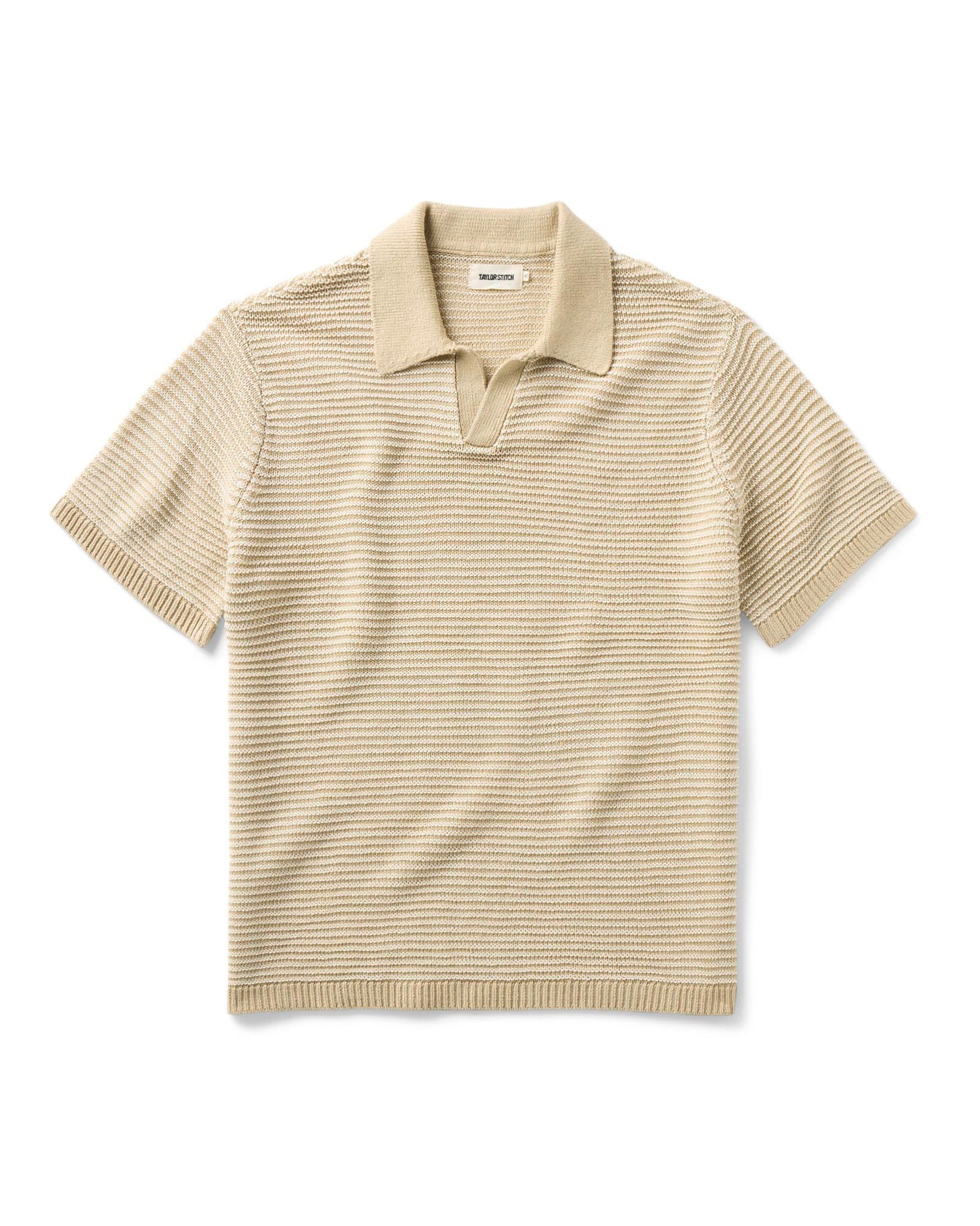 The Valencia Sweater Polo in Sand Stripe | Modern Menswear by yycbvcnbmmnbm